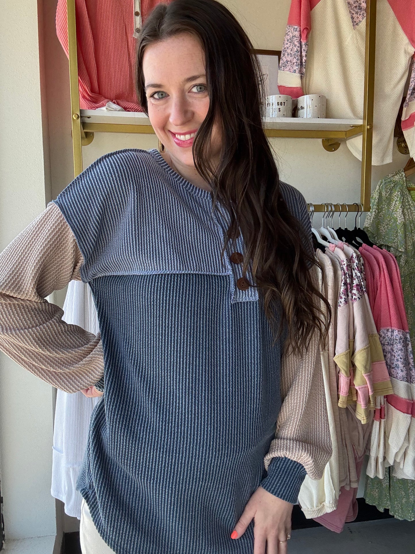 Dark Denim Button Top