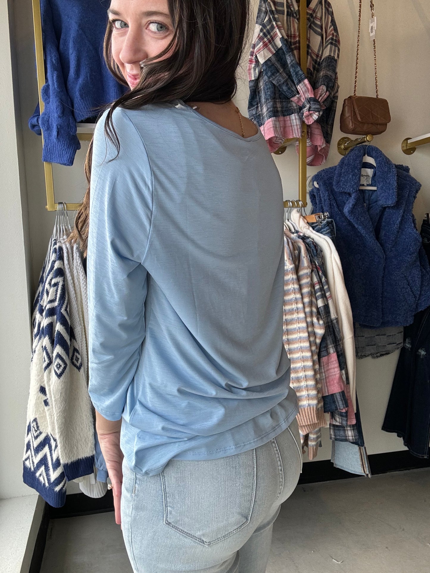 Classic Sky Blue V Neck