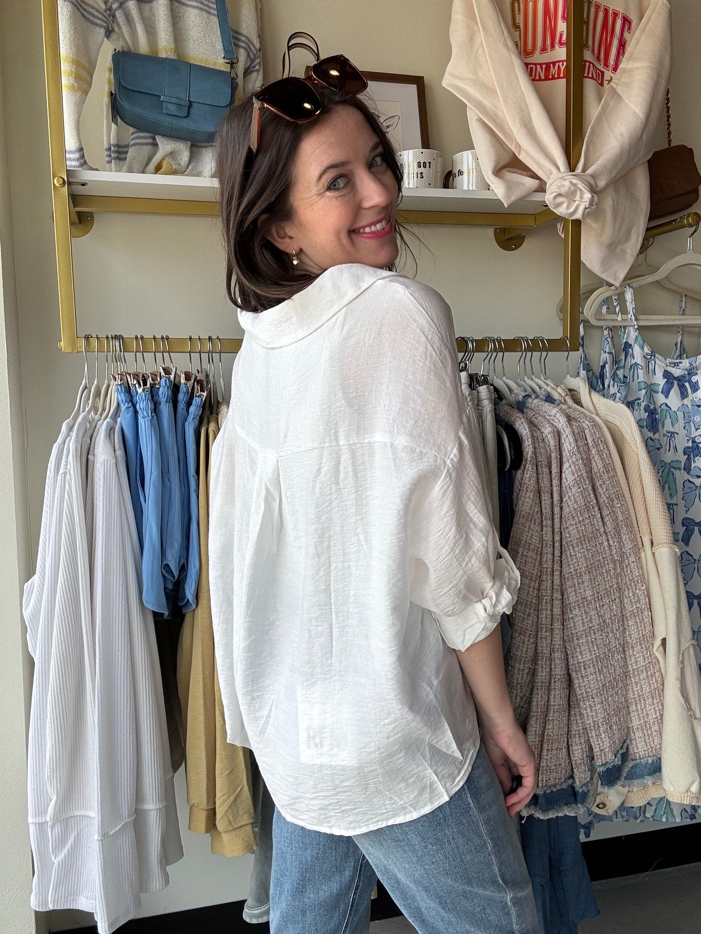 White knotted Tab Button Up