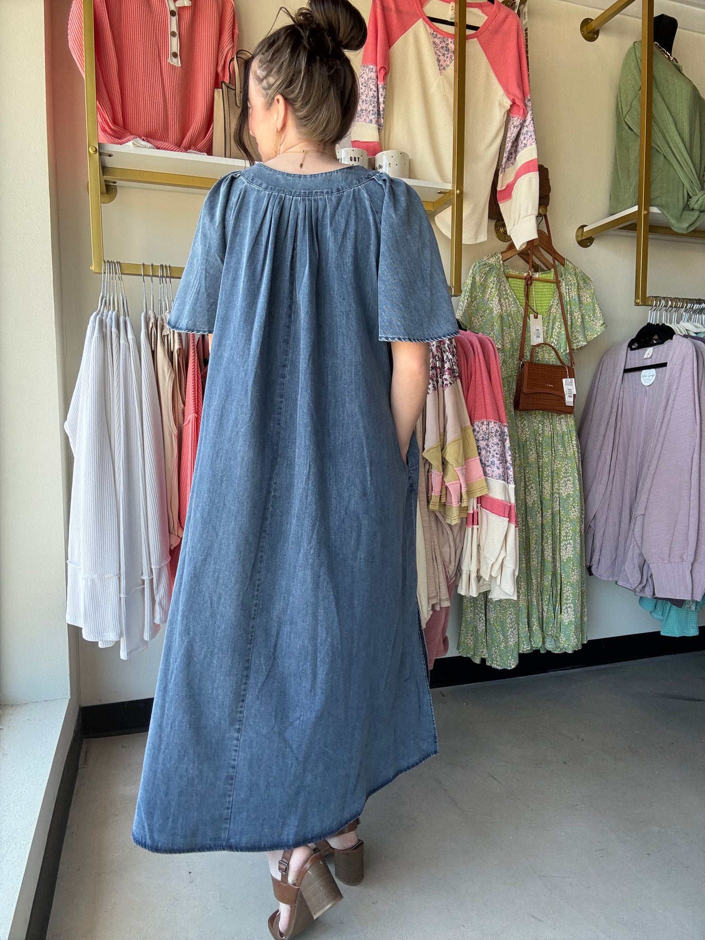 Dark Denim Wing Sleeve Dress