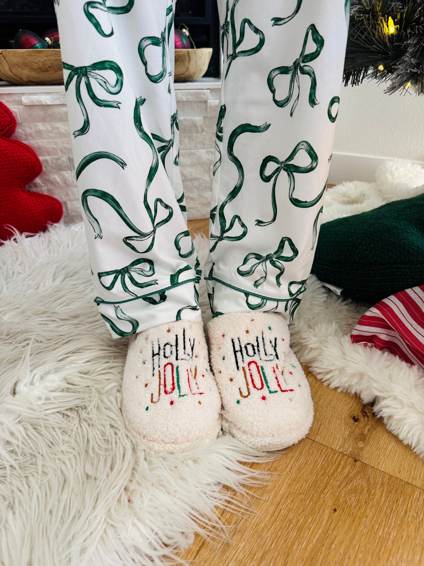Holly Jolly Embroidered Slippers