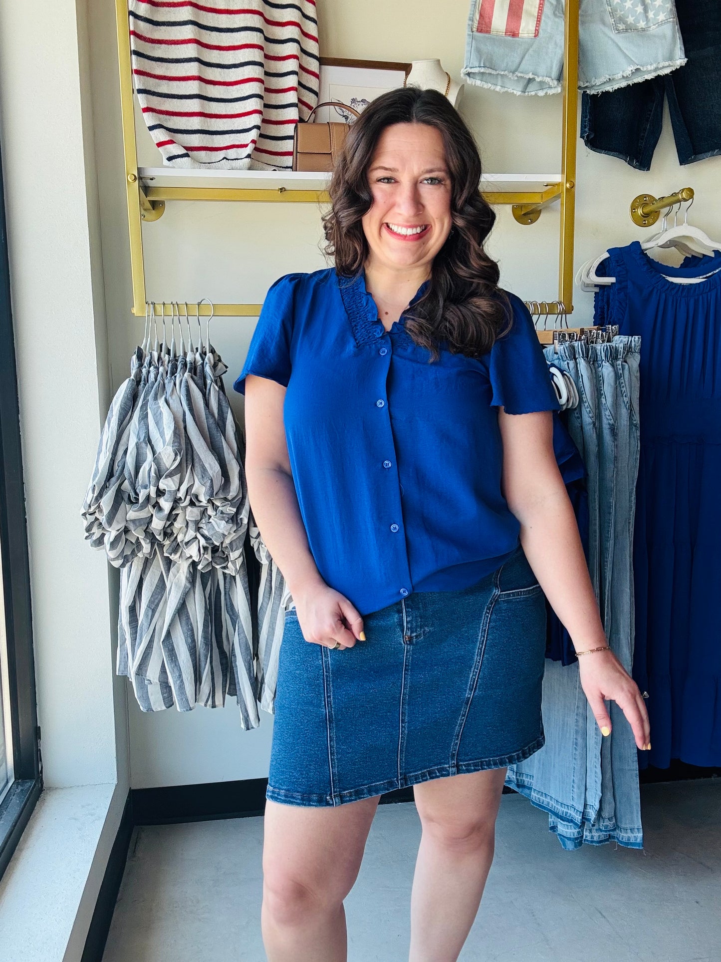 Royal Smocked Flutter Sleeve Blouse