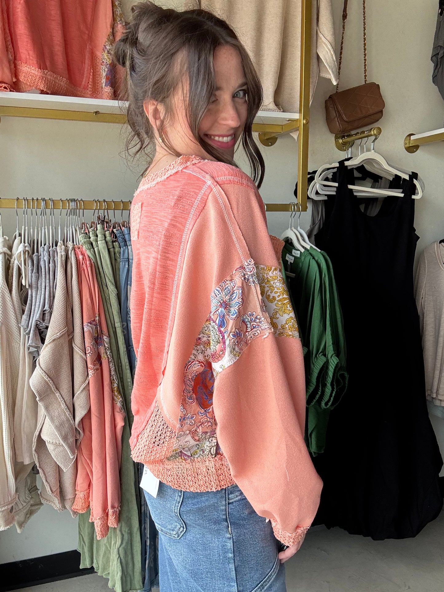 Coral Floral Contrast Top