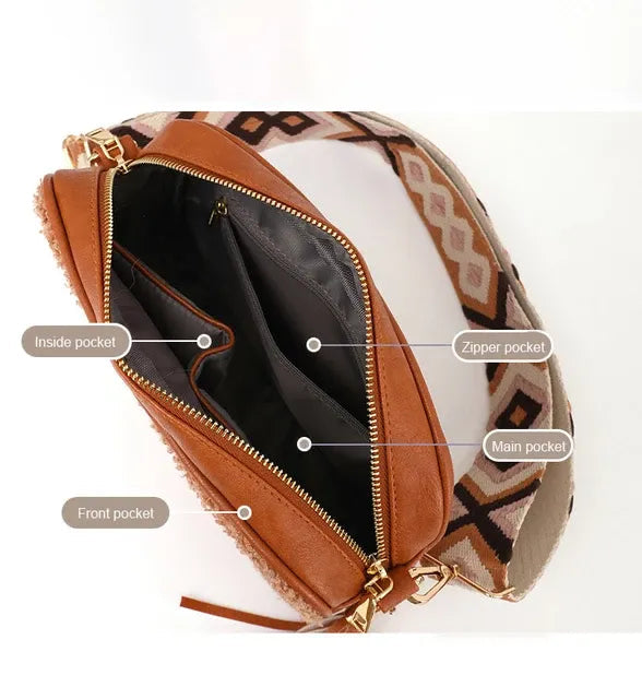 Faux Leather and Sherpa Crossbody- Dusty Mauve