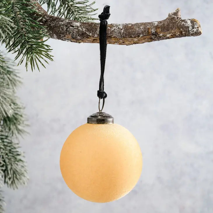 3" Champagne Velvet Covered Glass Hanging Bauble