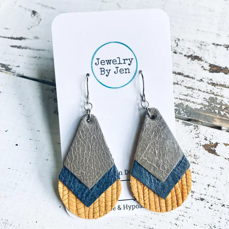 Triple Stacked Leather Earrings