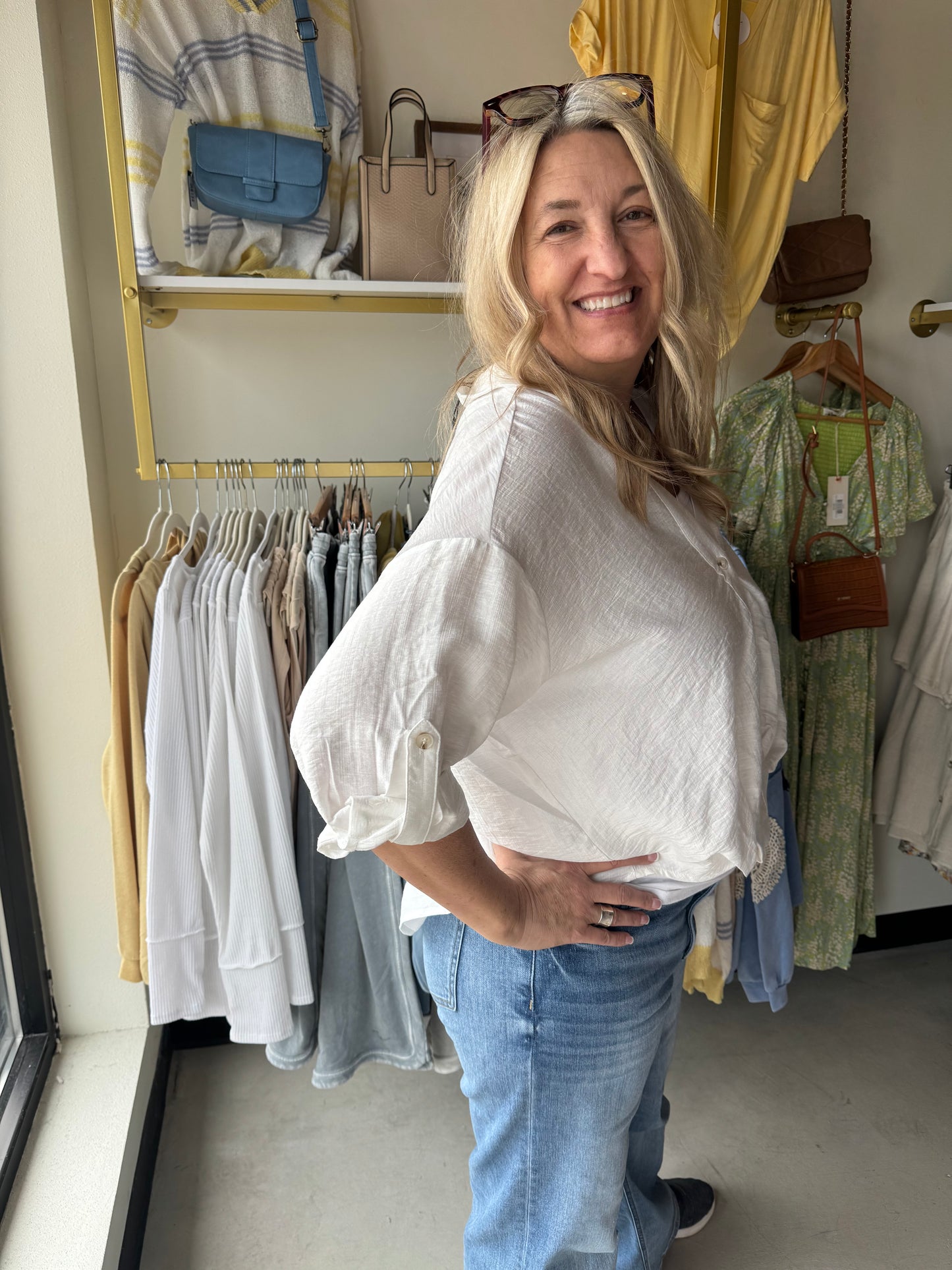 White knotted Tab Button Up