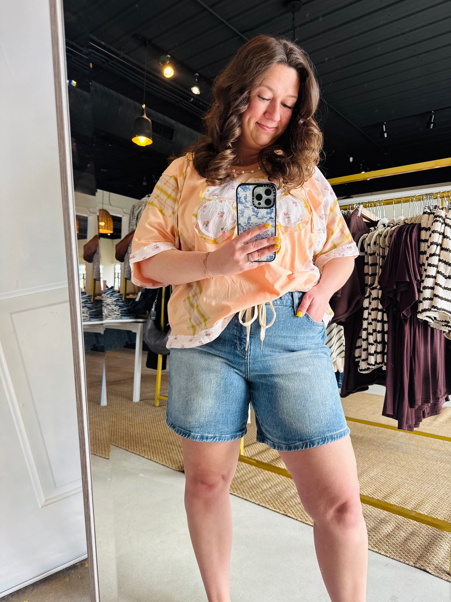 Medium Wash Relaxed Front Tie Shorts