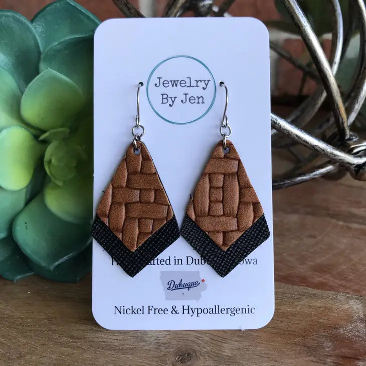 Double Stacked: Weaved Cognac & Black Earrings