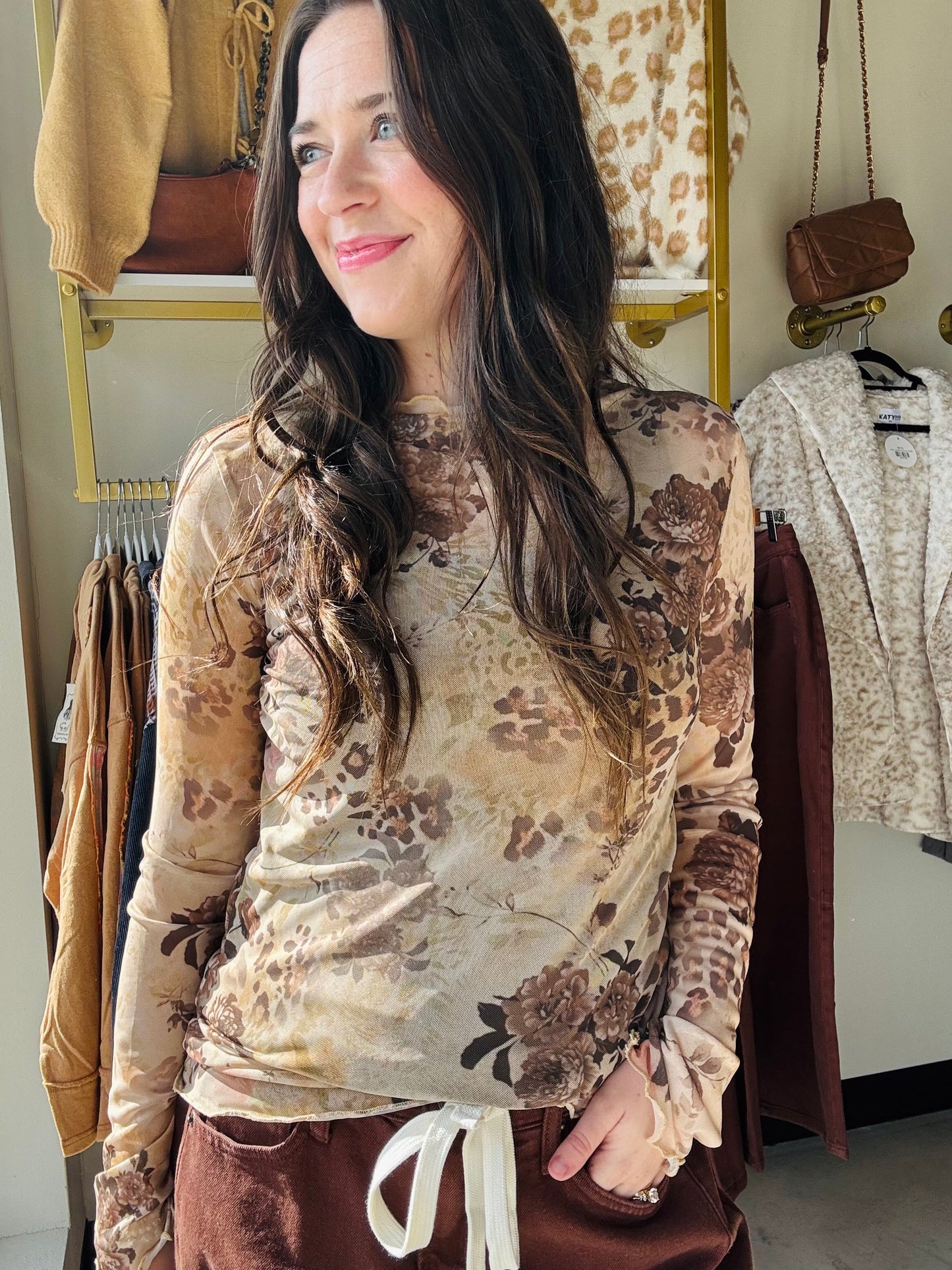 Animal Print Floral Mesh Top