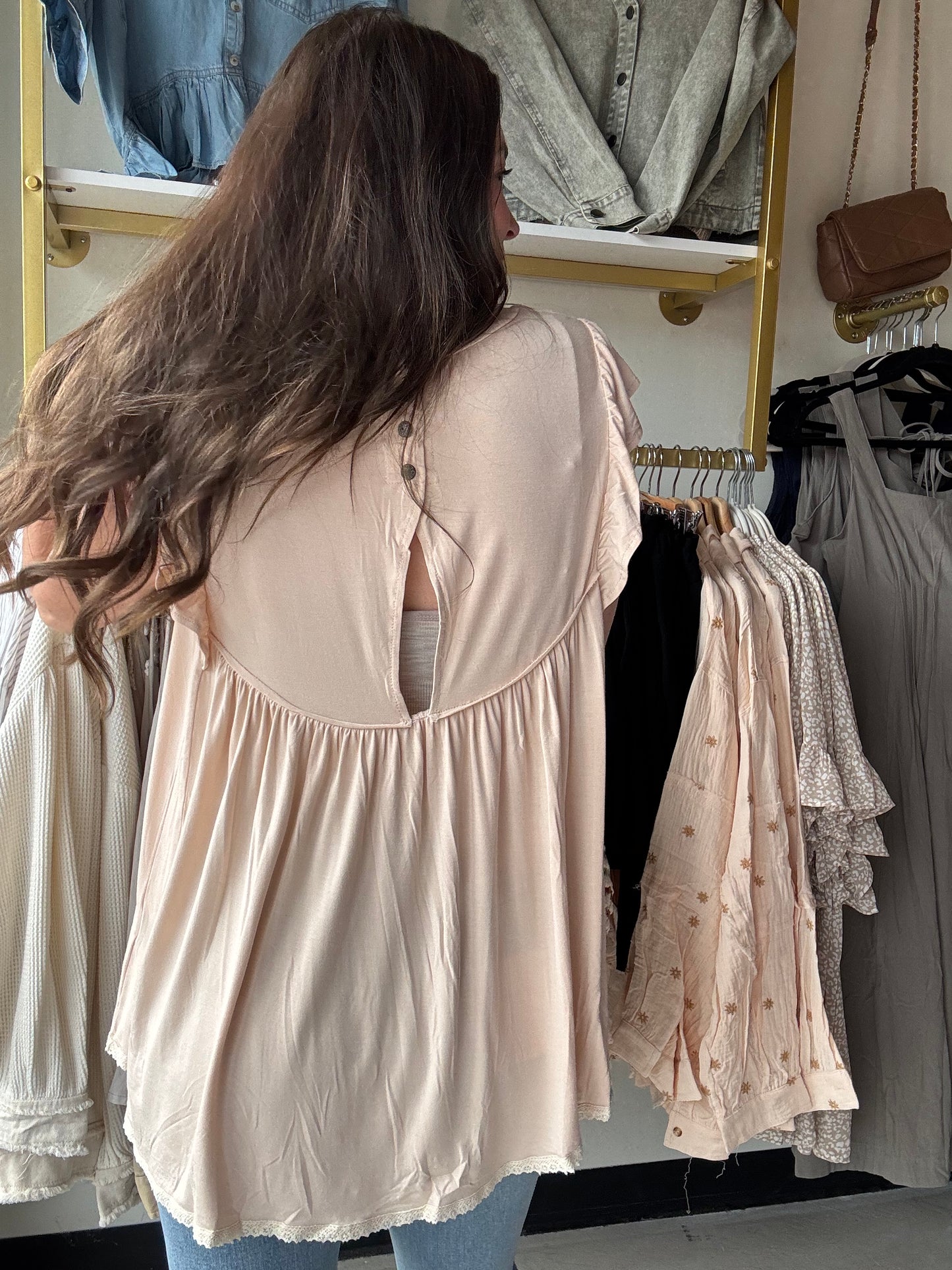 Almond Trim Shirring Top
