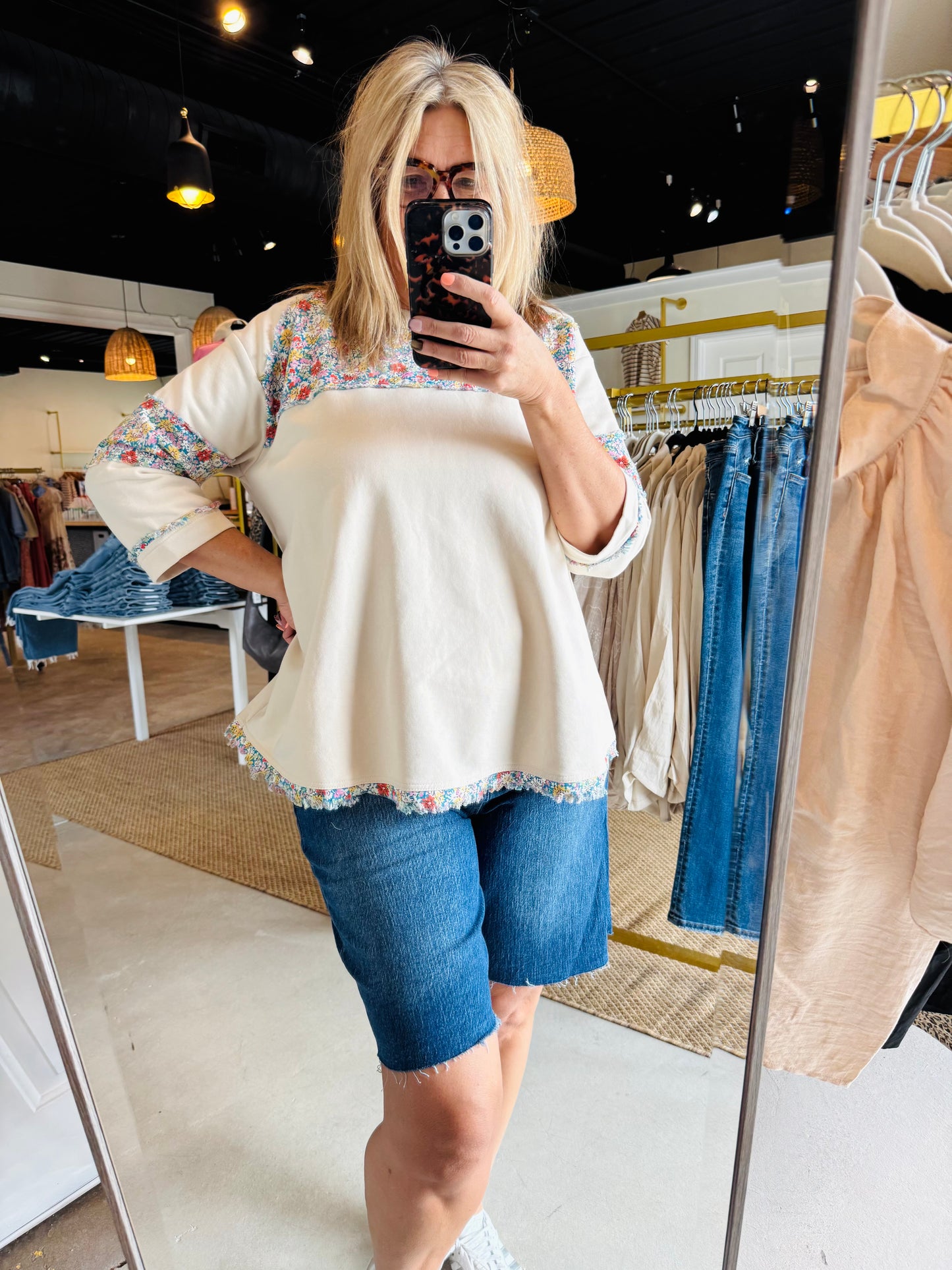 Ecru Mixed Floral Terry Top