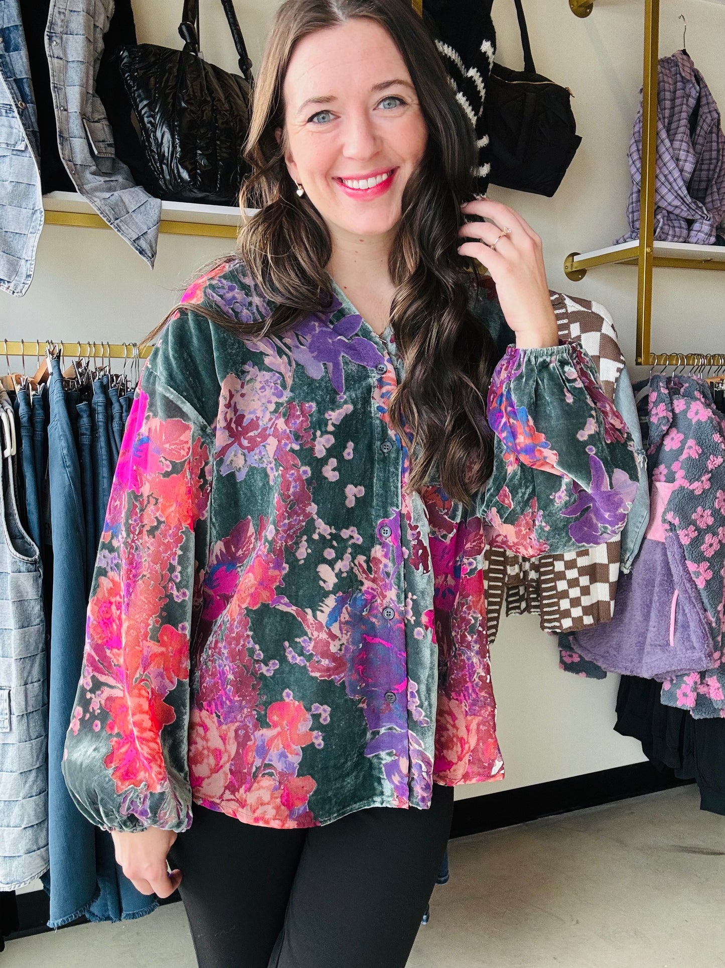 Velvet Flower Button Up