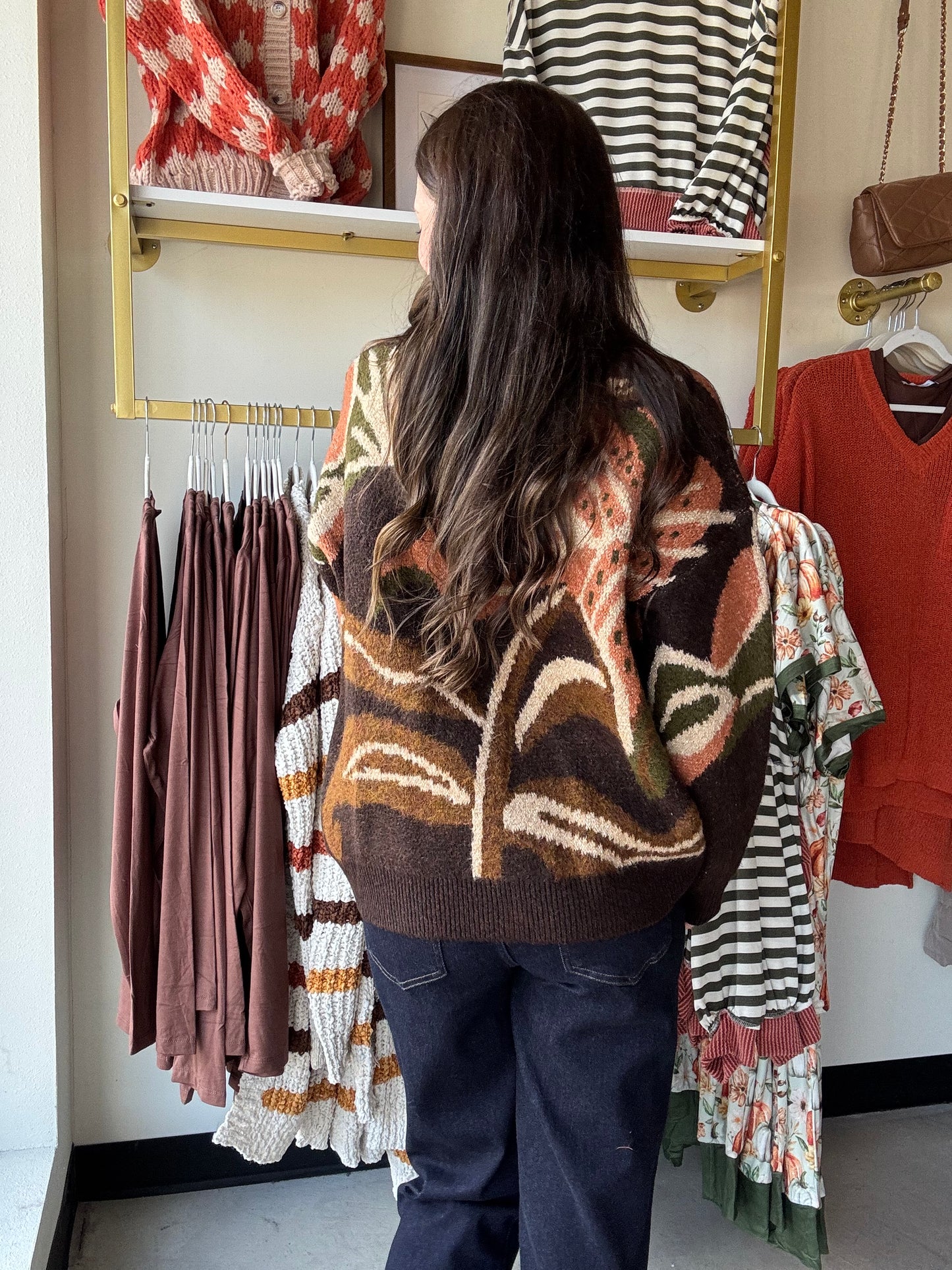 Mocha Shimmer Flower Sweater