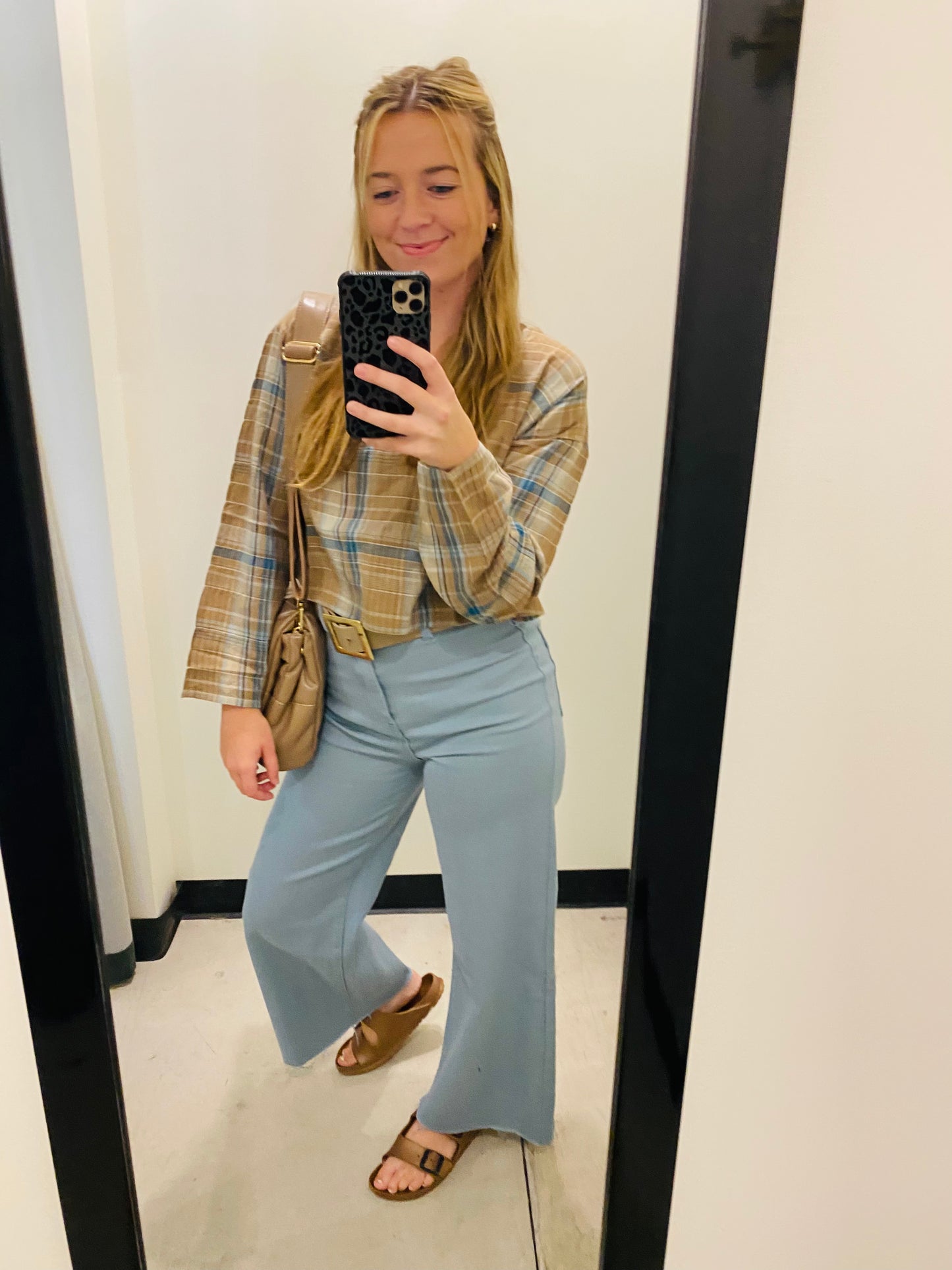 Blue & Tan Plaid Top