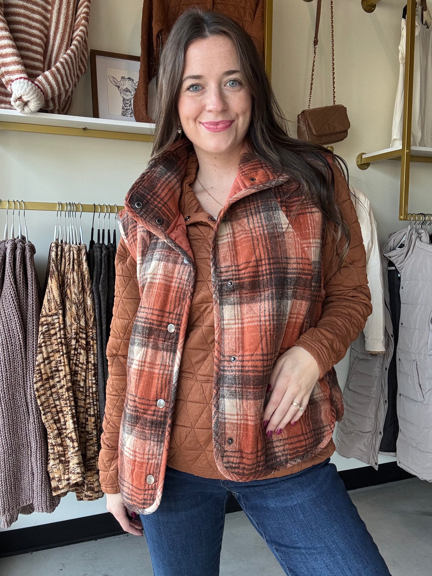 Rust Plaid Puffer Vest