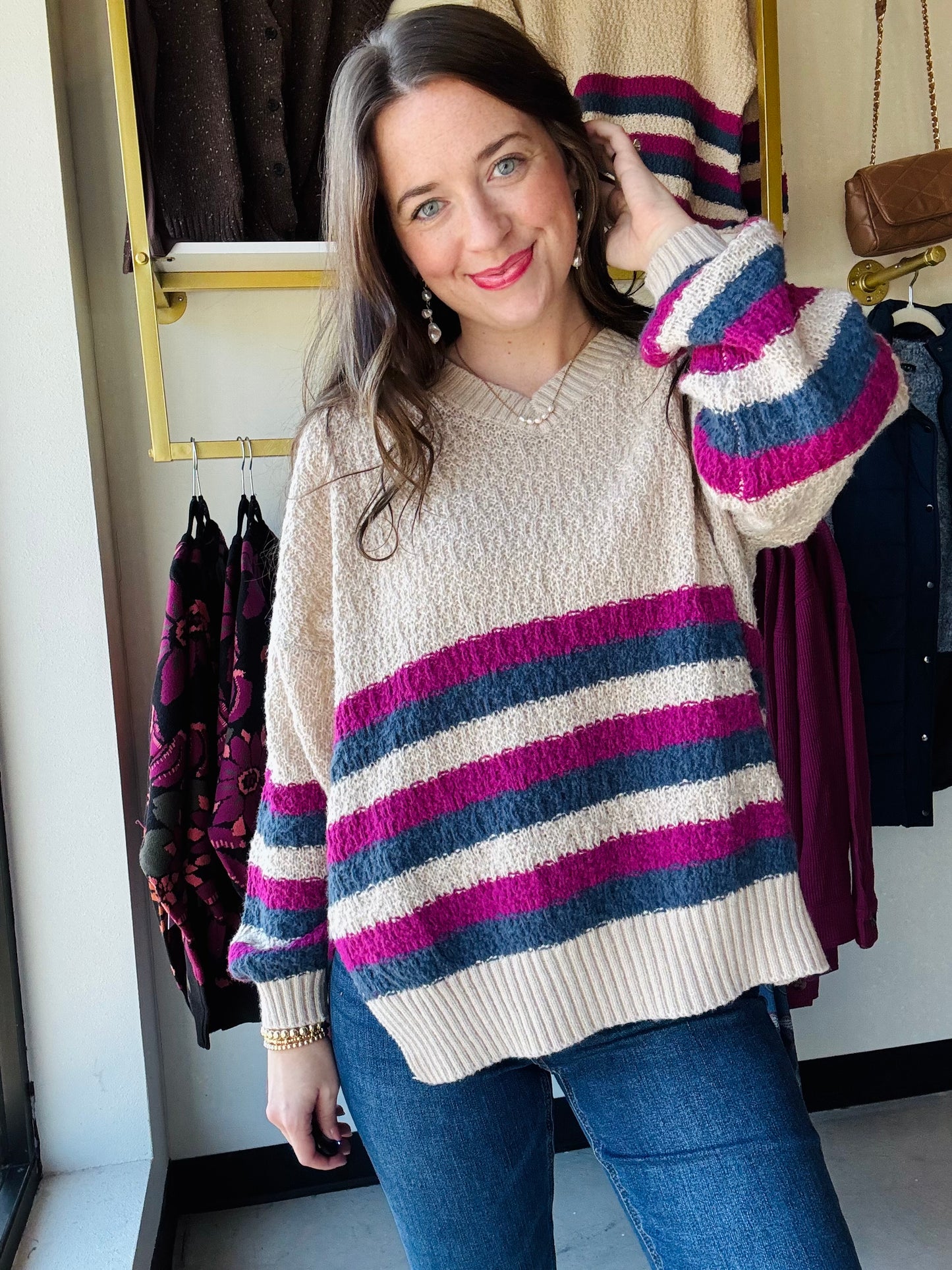 Berry Border Stripe Sweater