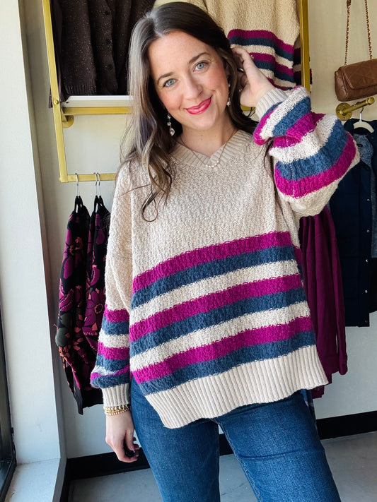 Berry Border Stripe Sweater
