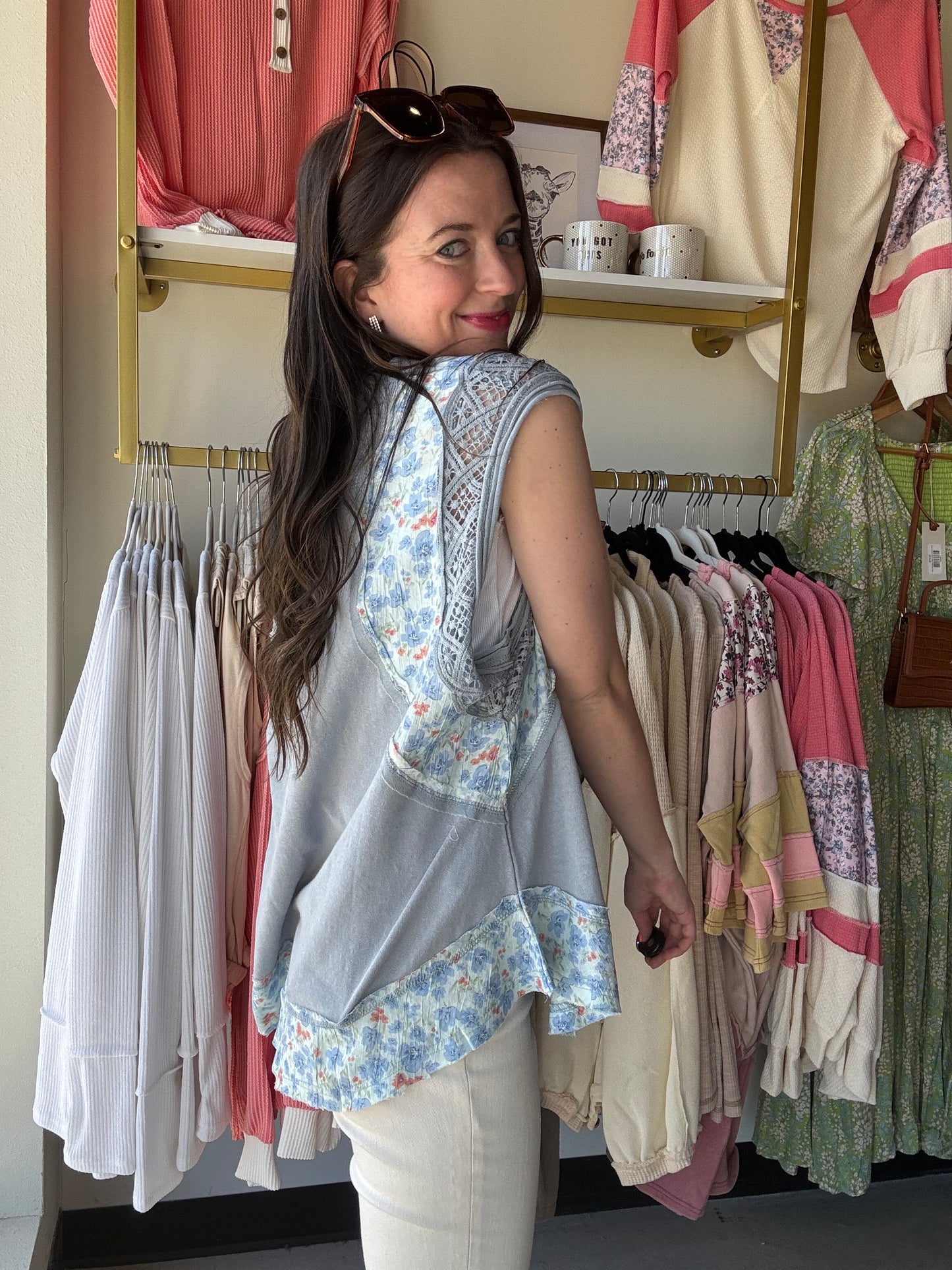 Lace Trim Pointed Floral Top