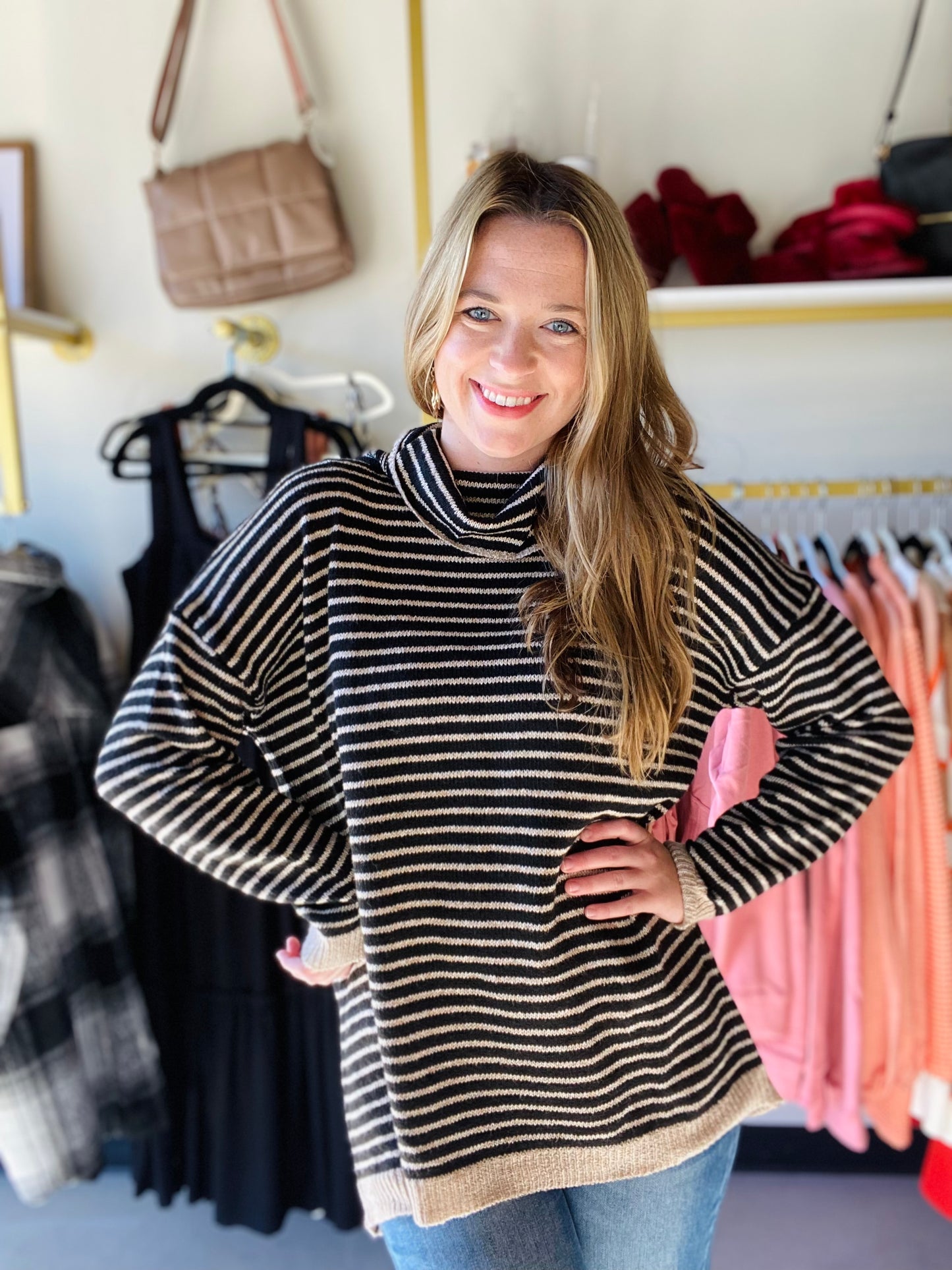 Black and Taupe Cozy Turtleneck