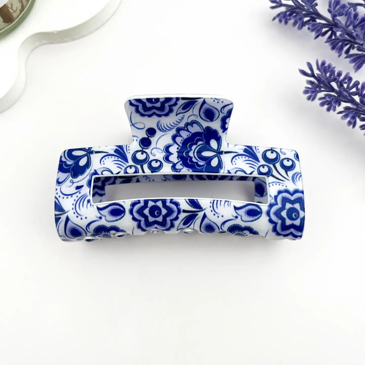 Blue & White Porcelain Hair Claw Clip