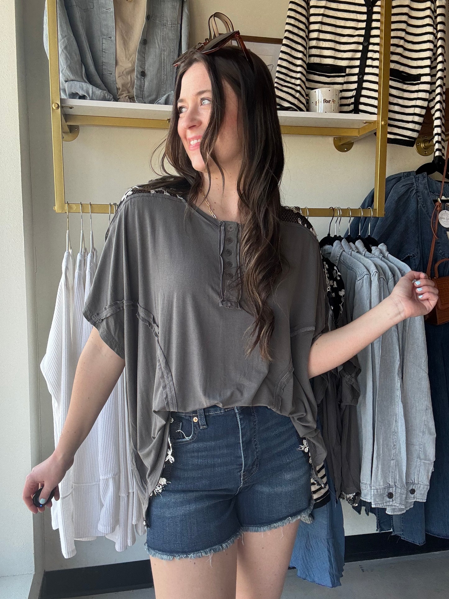 Charcoal Mesh Accent Tee