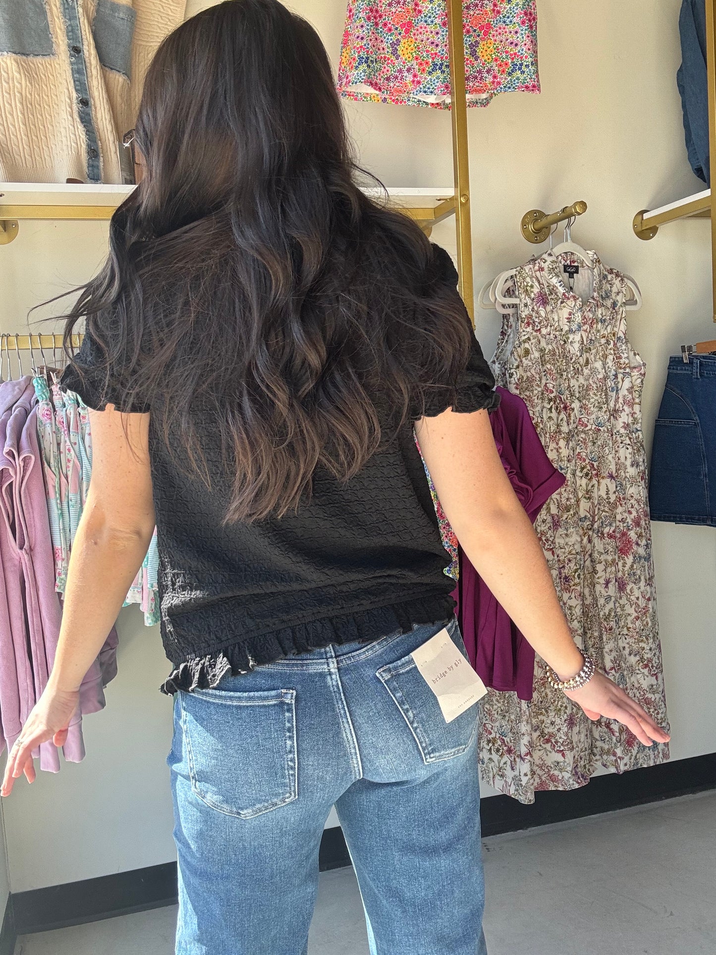 Black Printed Neck Tie Top