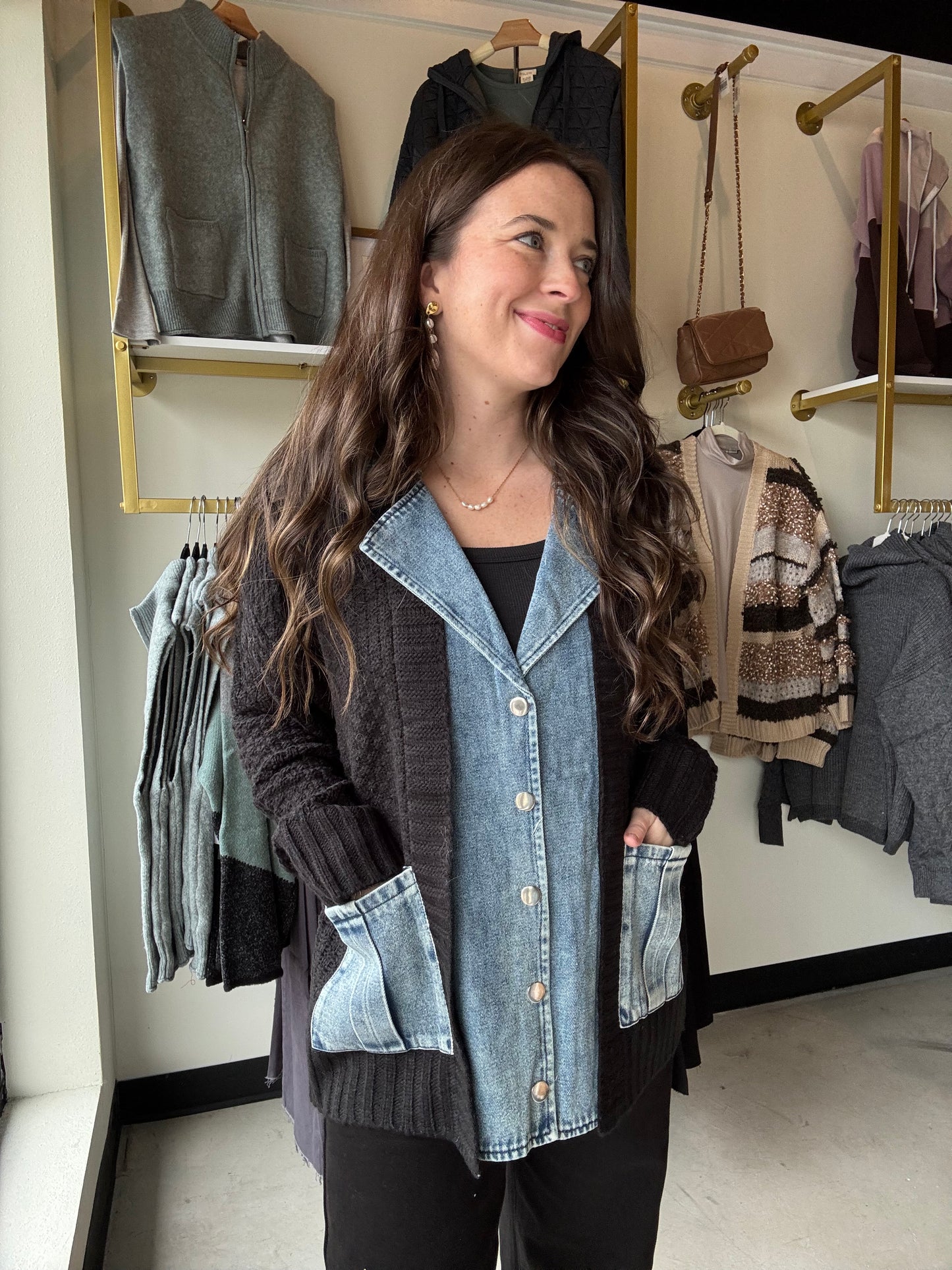 Denim Contrast Sweater Cardi