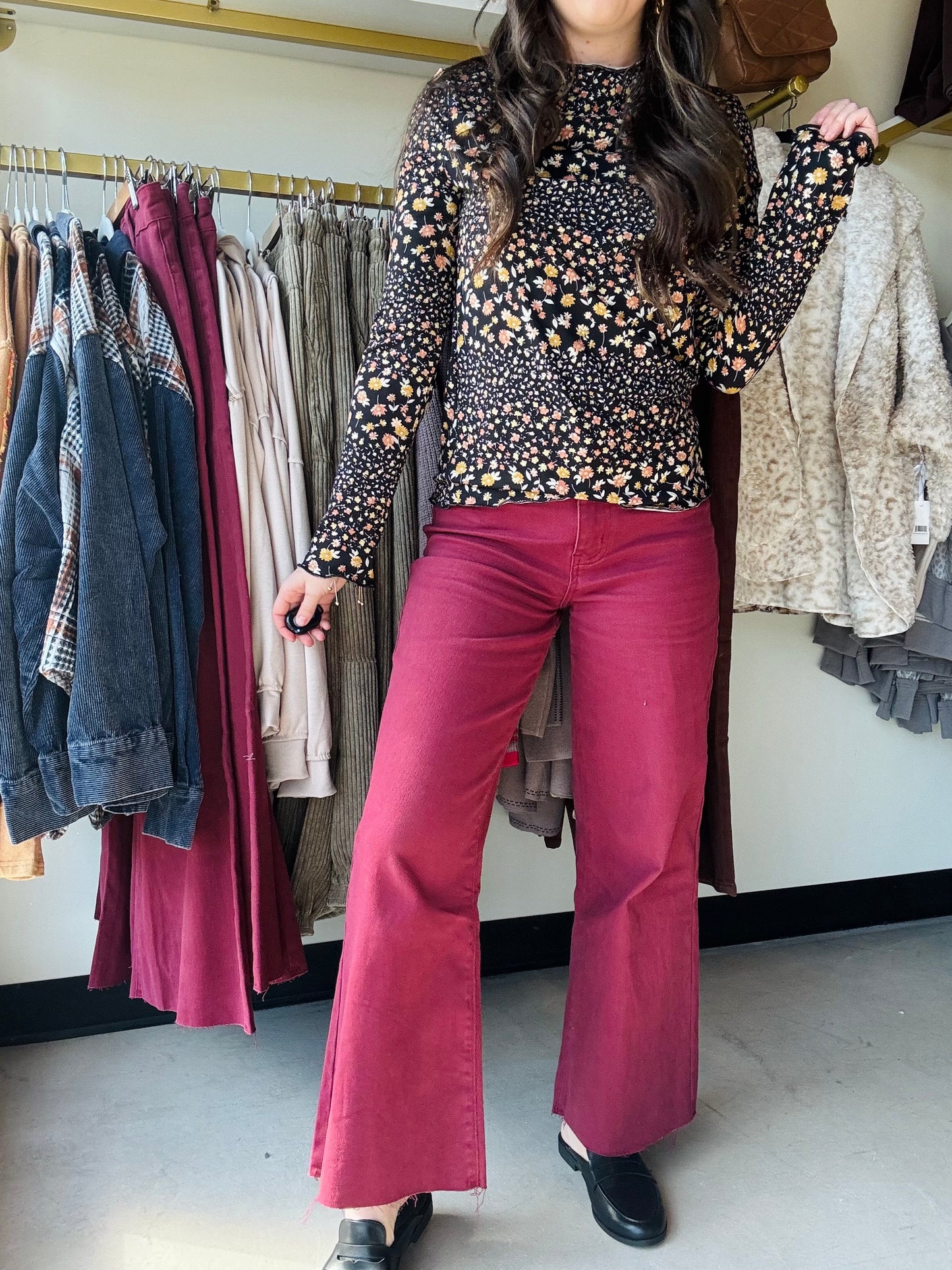 Wine High Rise Cropped Denim