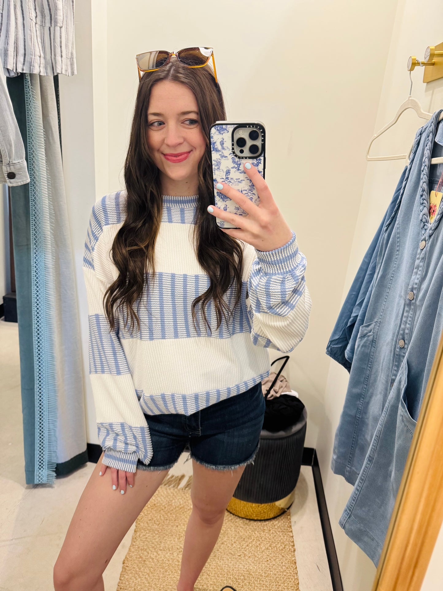 Denim Blue Striped Pullover