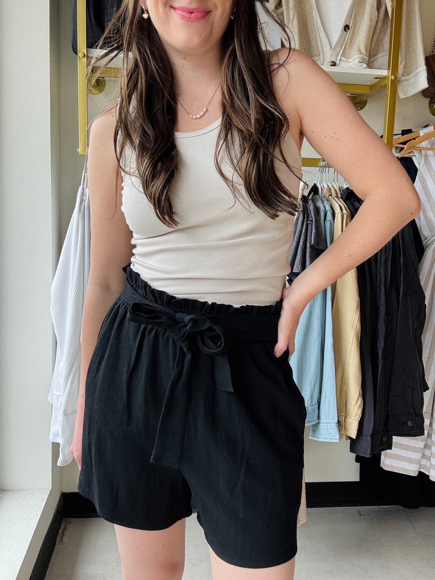 Black Libby Linen Shorts