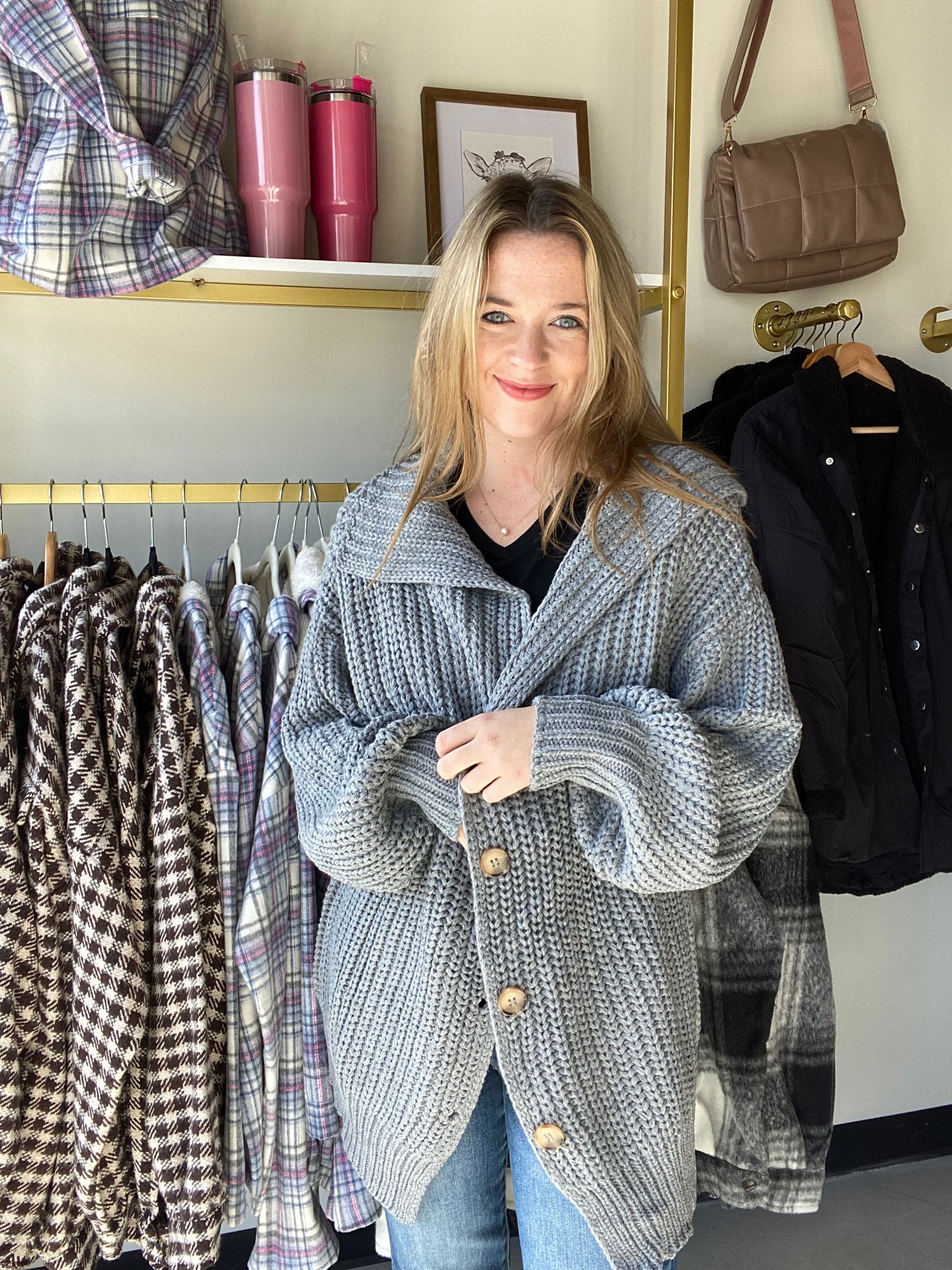 Oversized Turndown Collar Cardigan