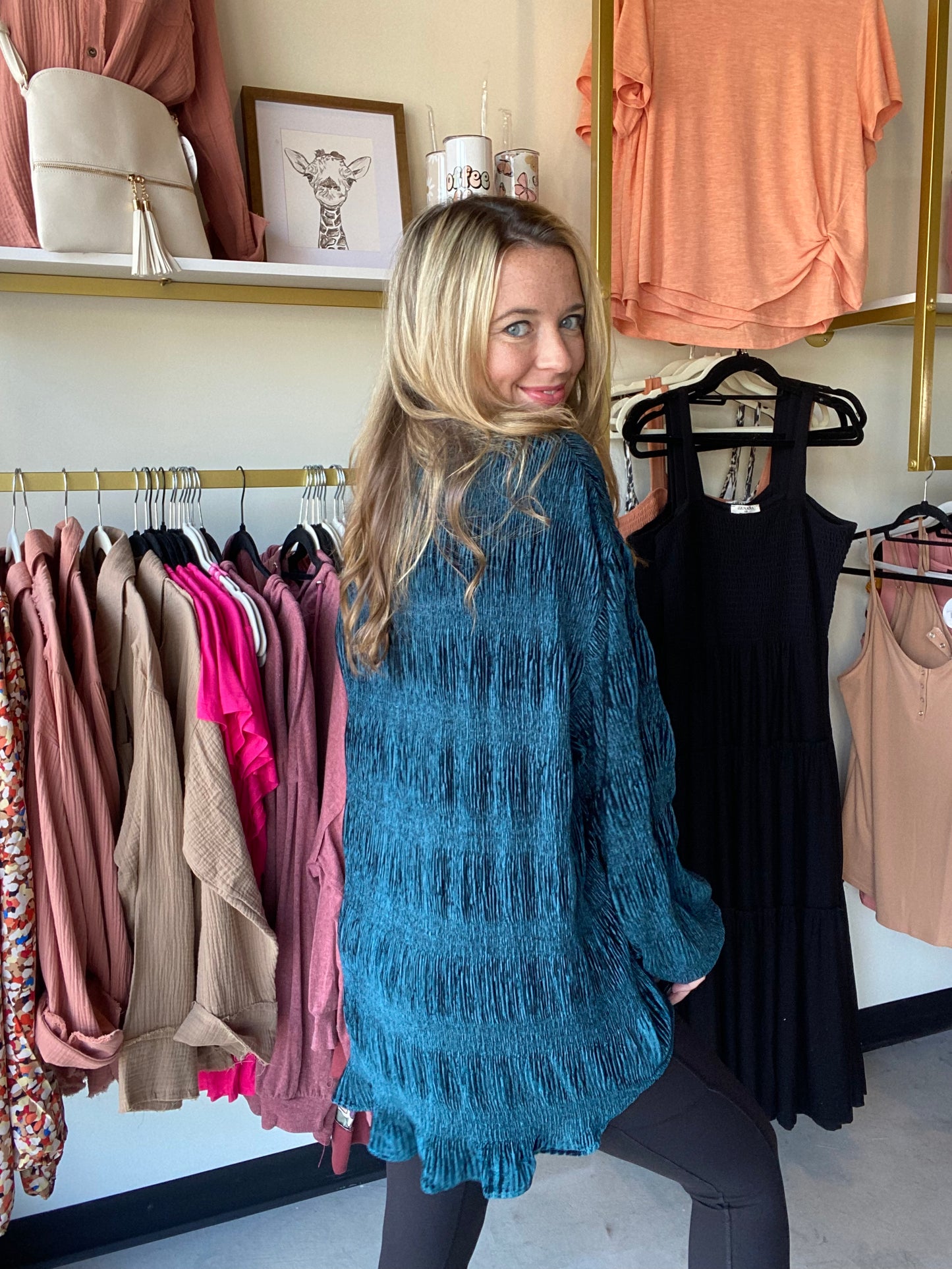 Moody Teal Tiered Velvet Top