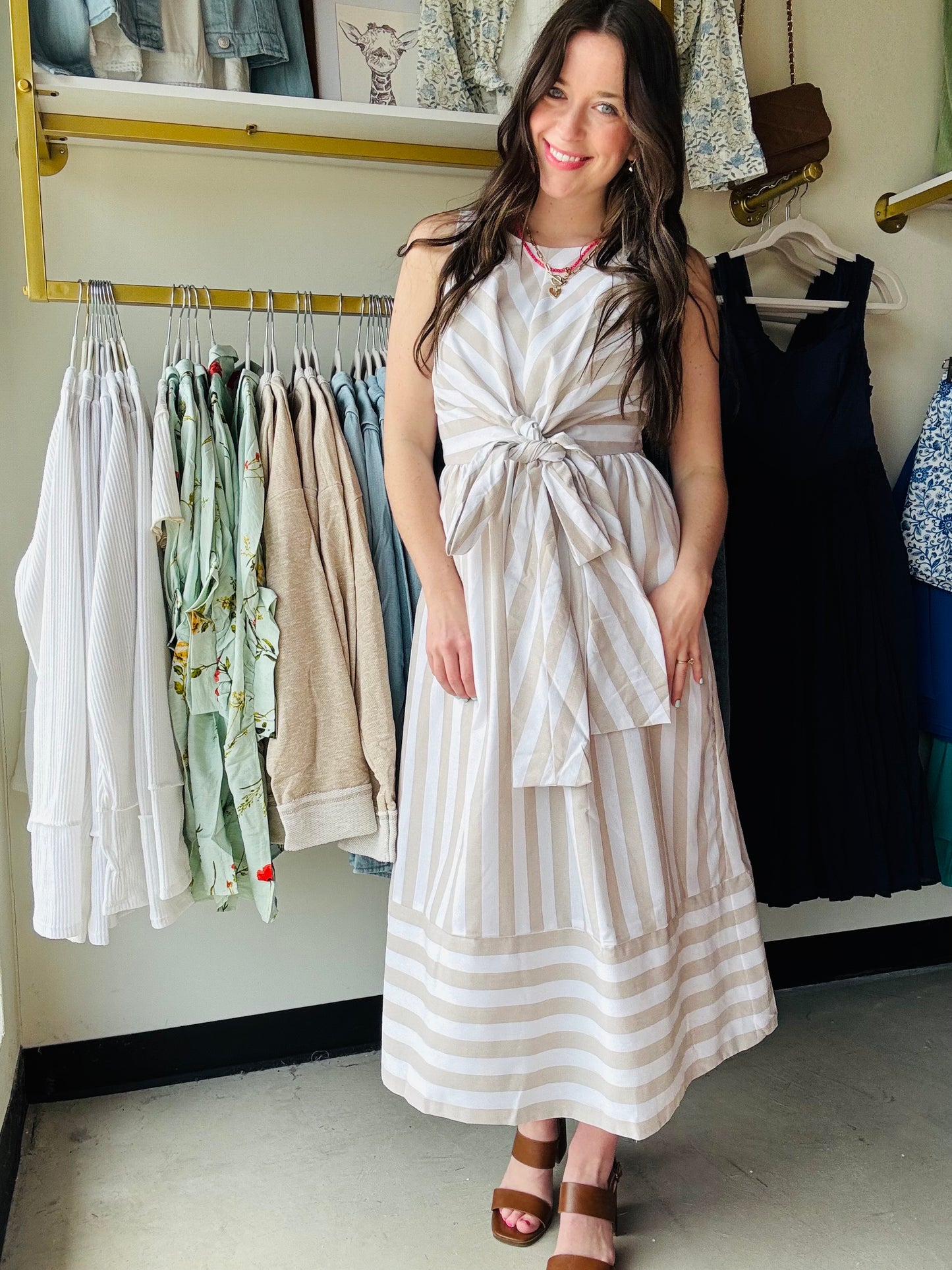 Natural Stripe Midi Dress