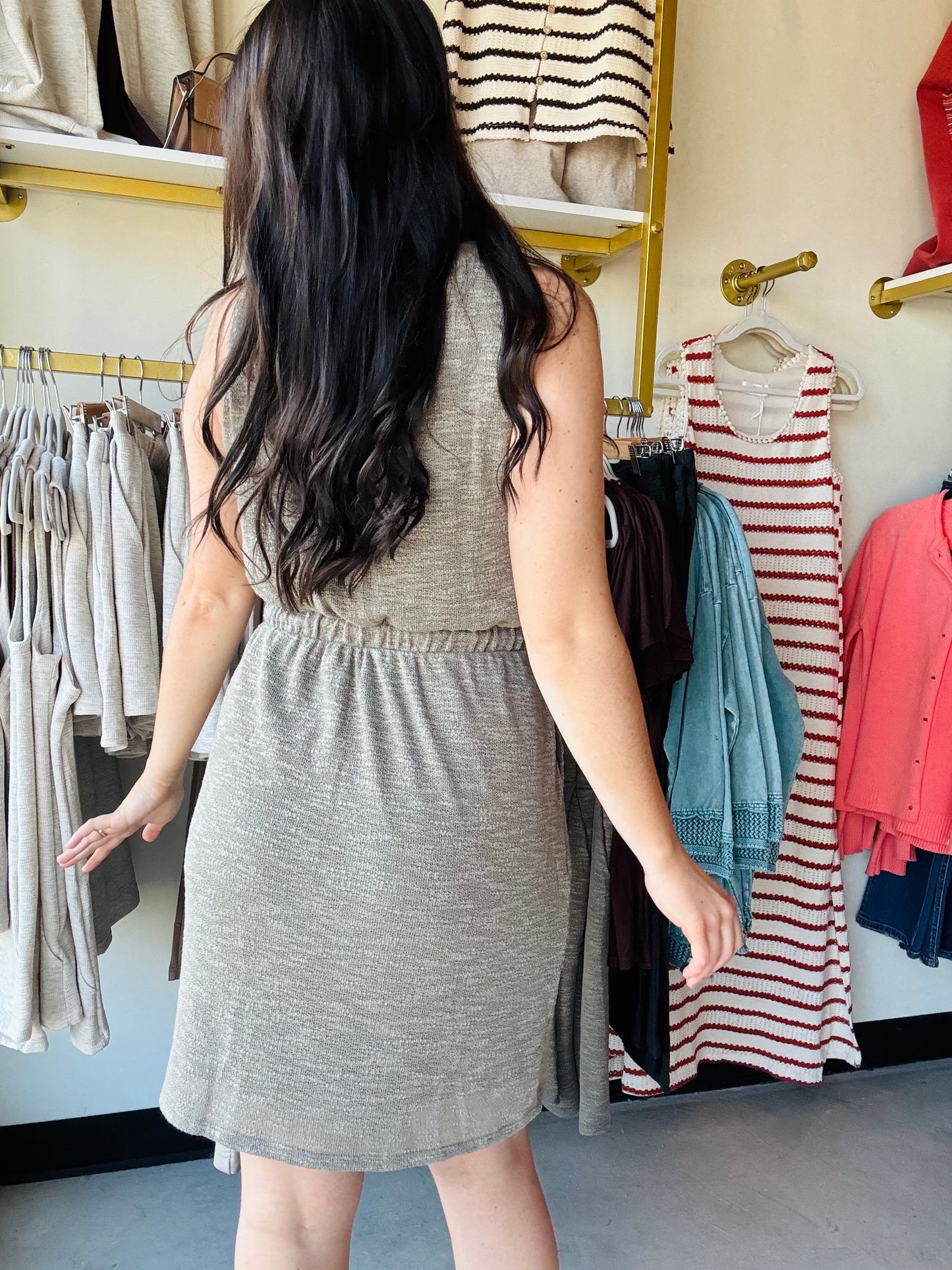 Dark Khaki Tie Waist Dress