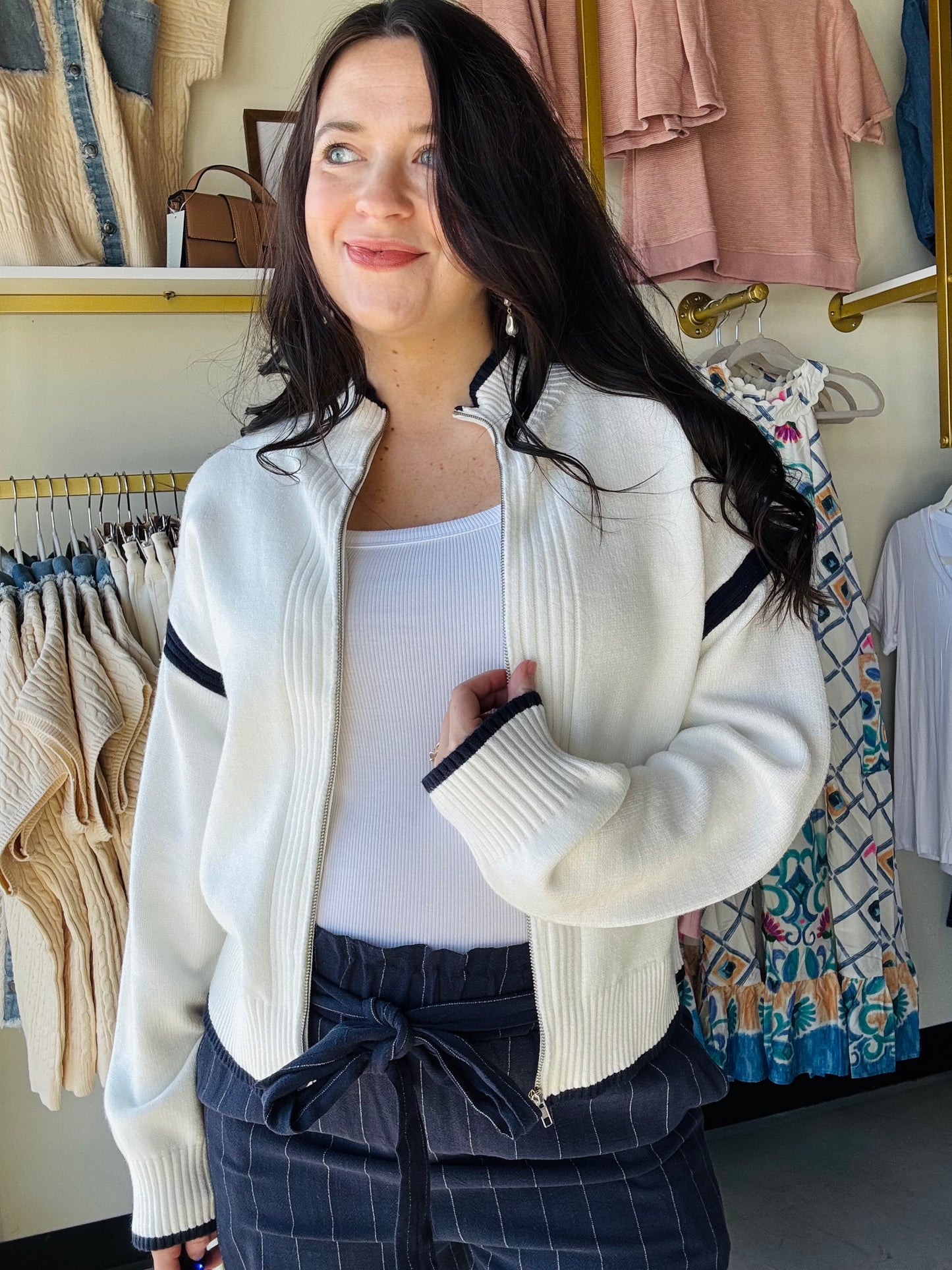 Ivory Navy Lanette Jacket