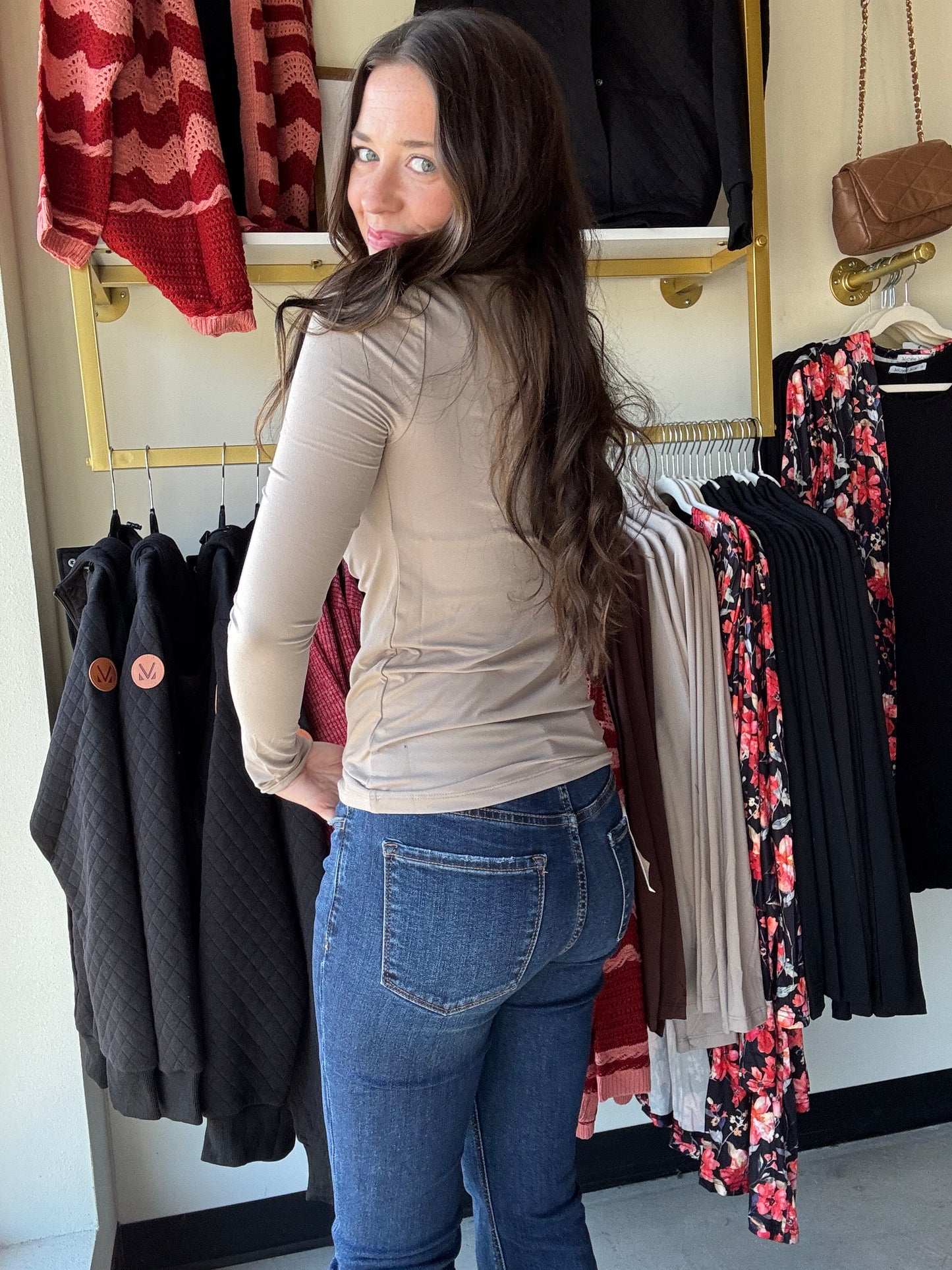 Ash Mocha Microfiber Mock Neck