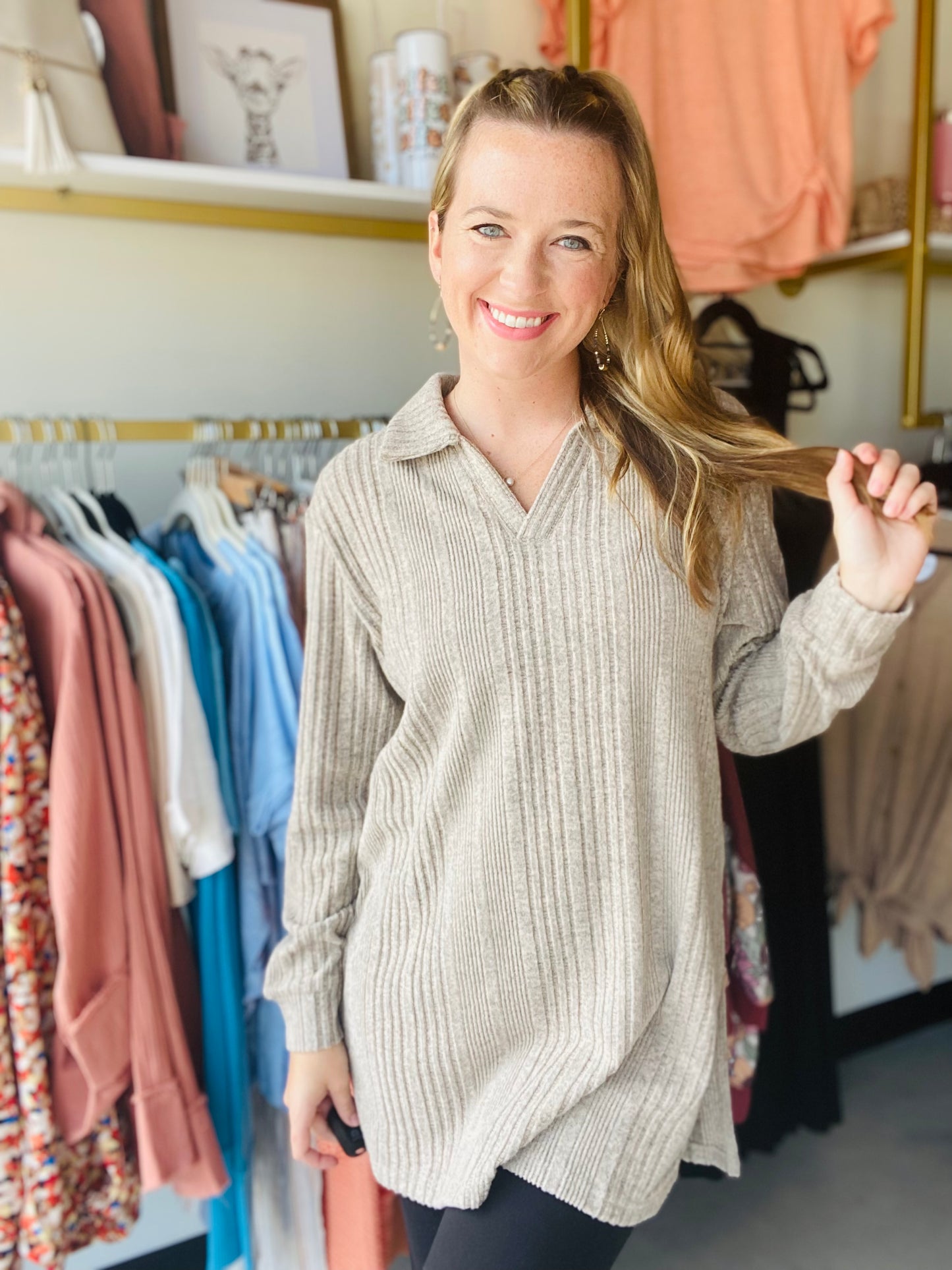 Apricot Collared Split Hem Tunic