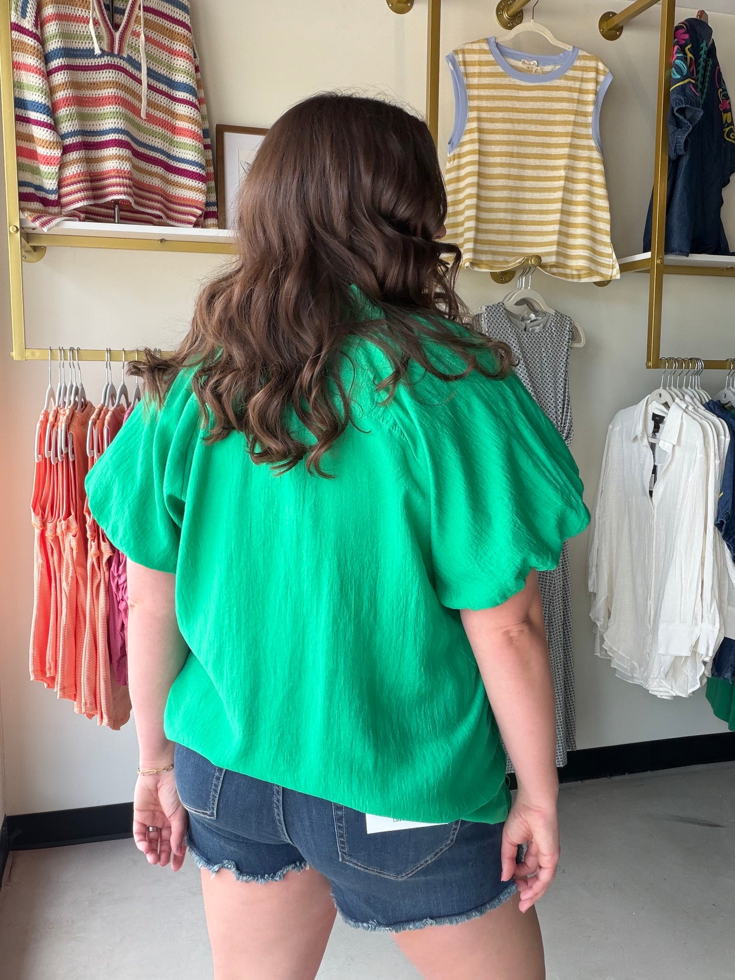 Island Green V Neck Blouse