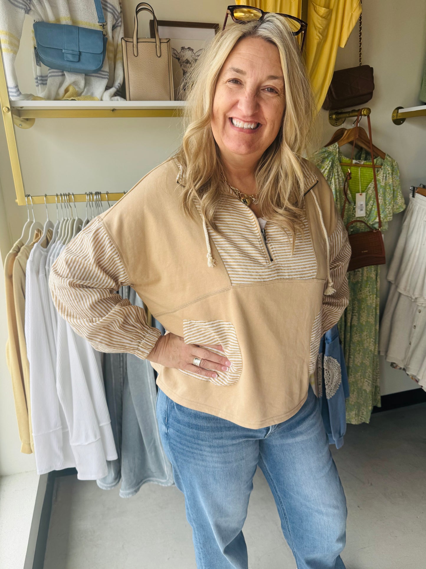 Camel Stripe Half Zip