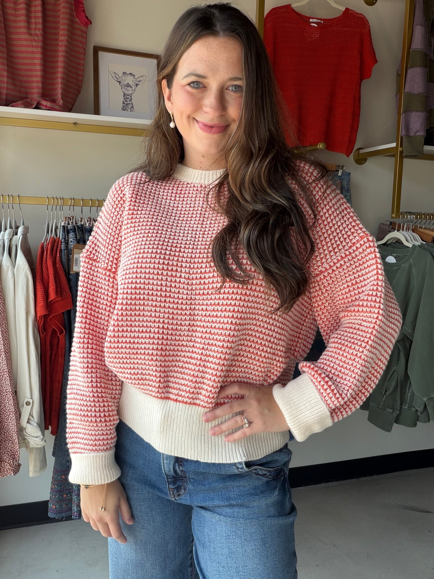Orange & Ivory Crewneck Sweater
