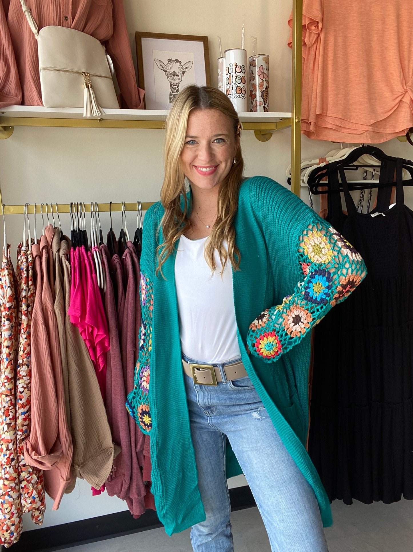 Blakeley Crochet Cardi- Teal