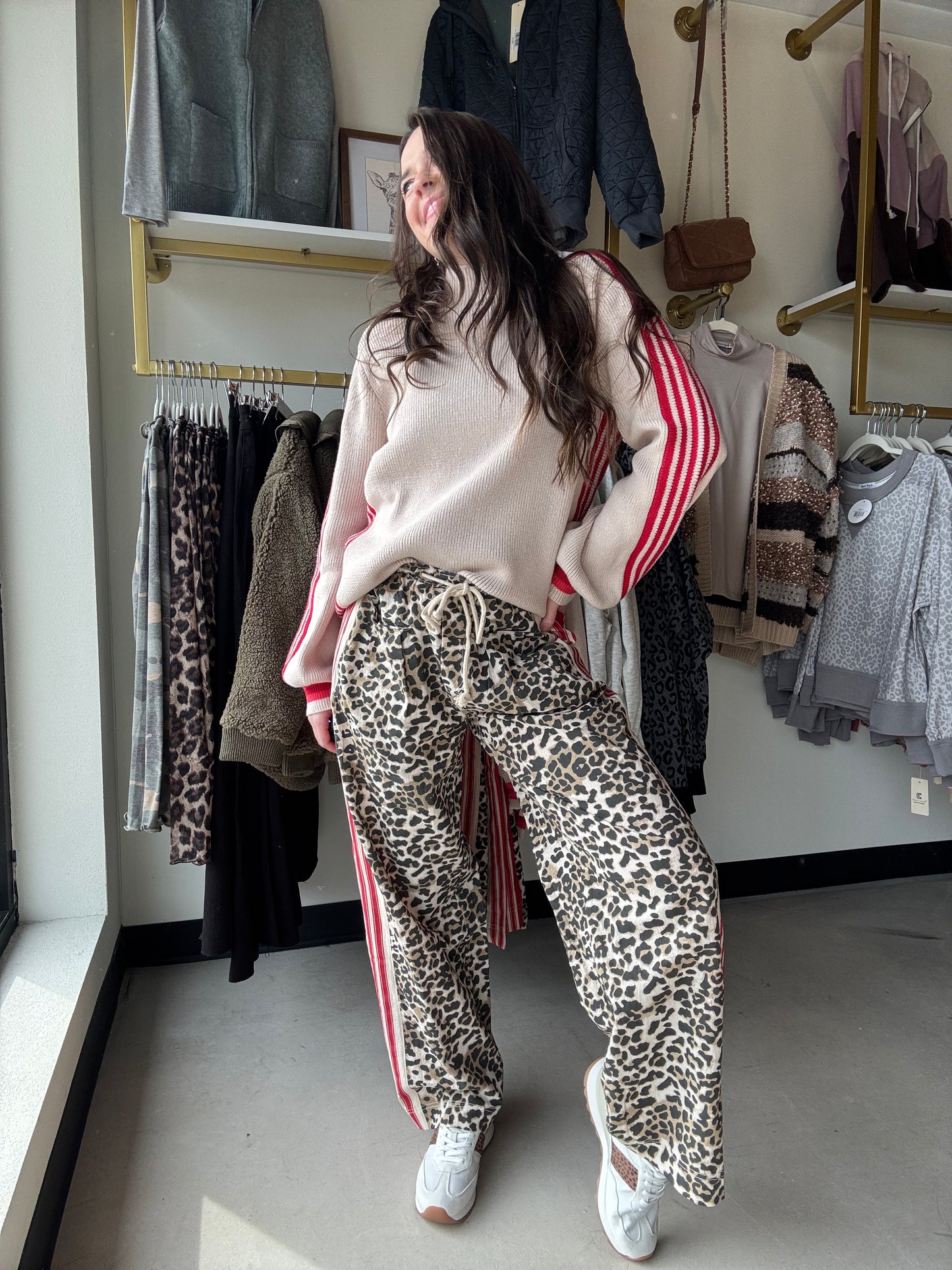 Red Accent Mock Neck Sweater