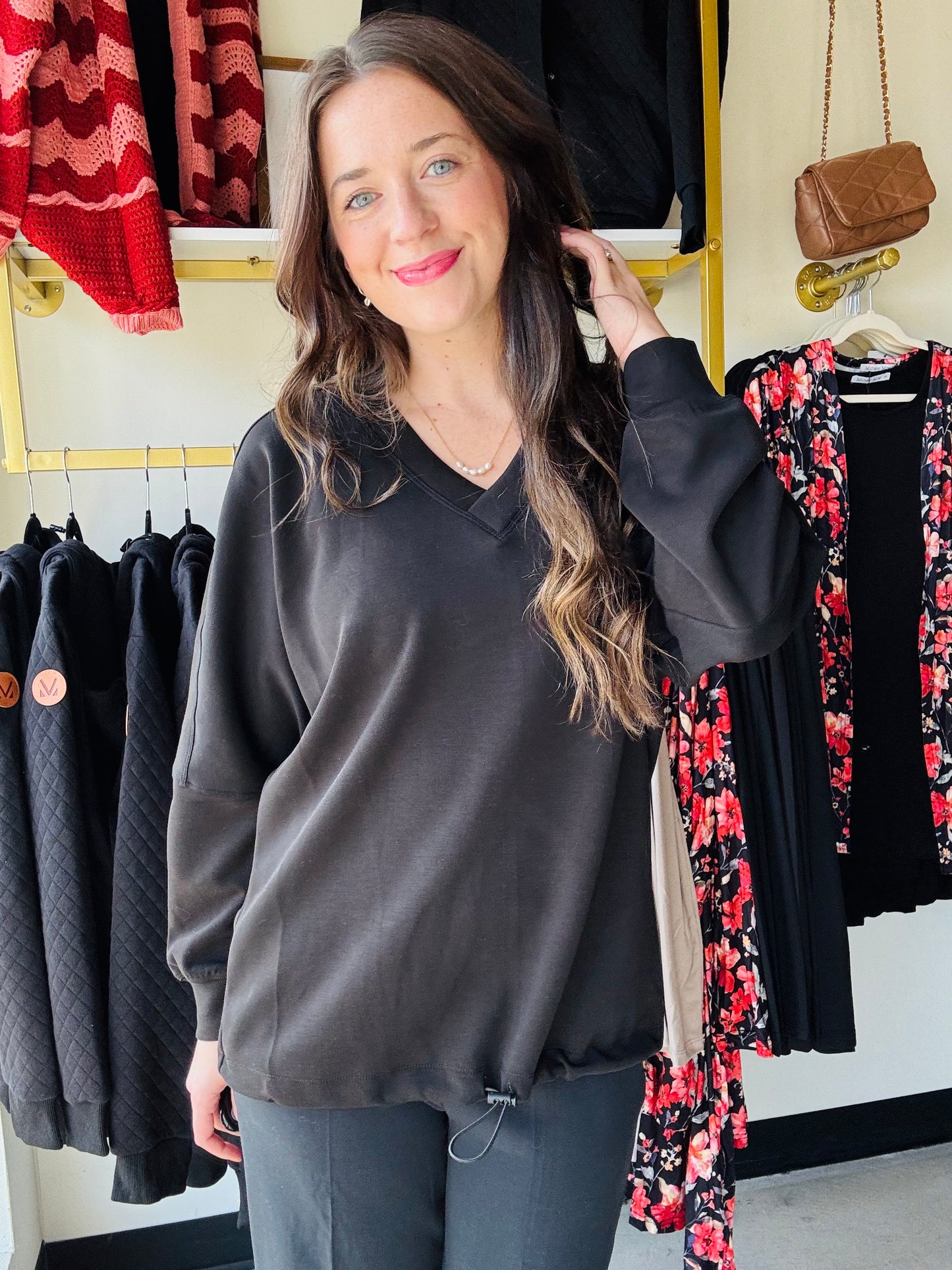 V Neck Raglan Sleeve Pullover