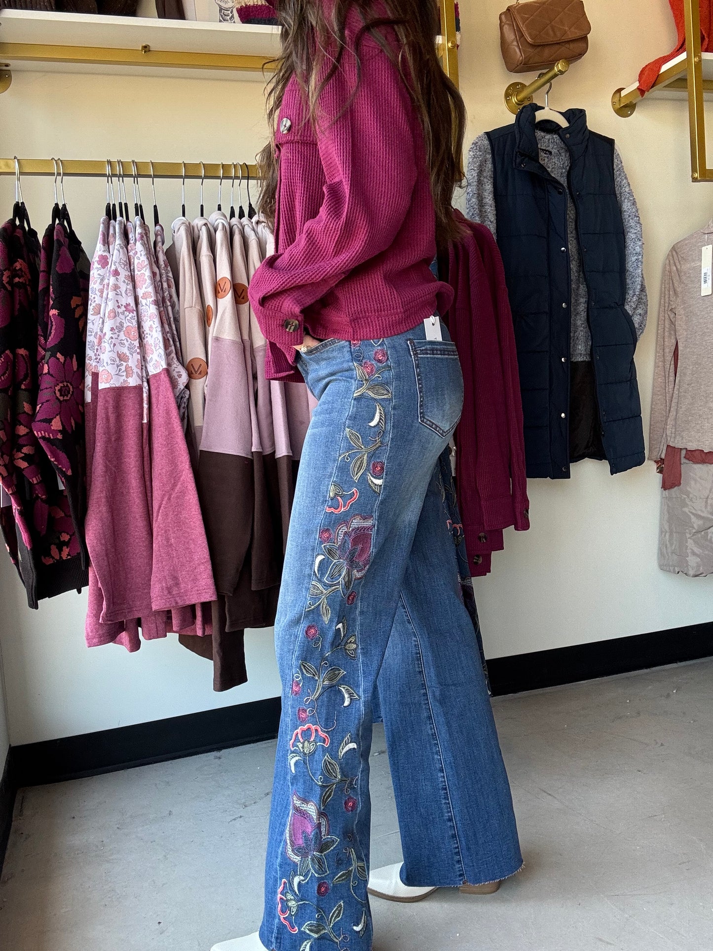 Brooke Embroidered Wide Leg Jeans