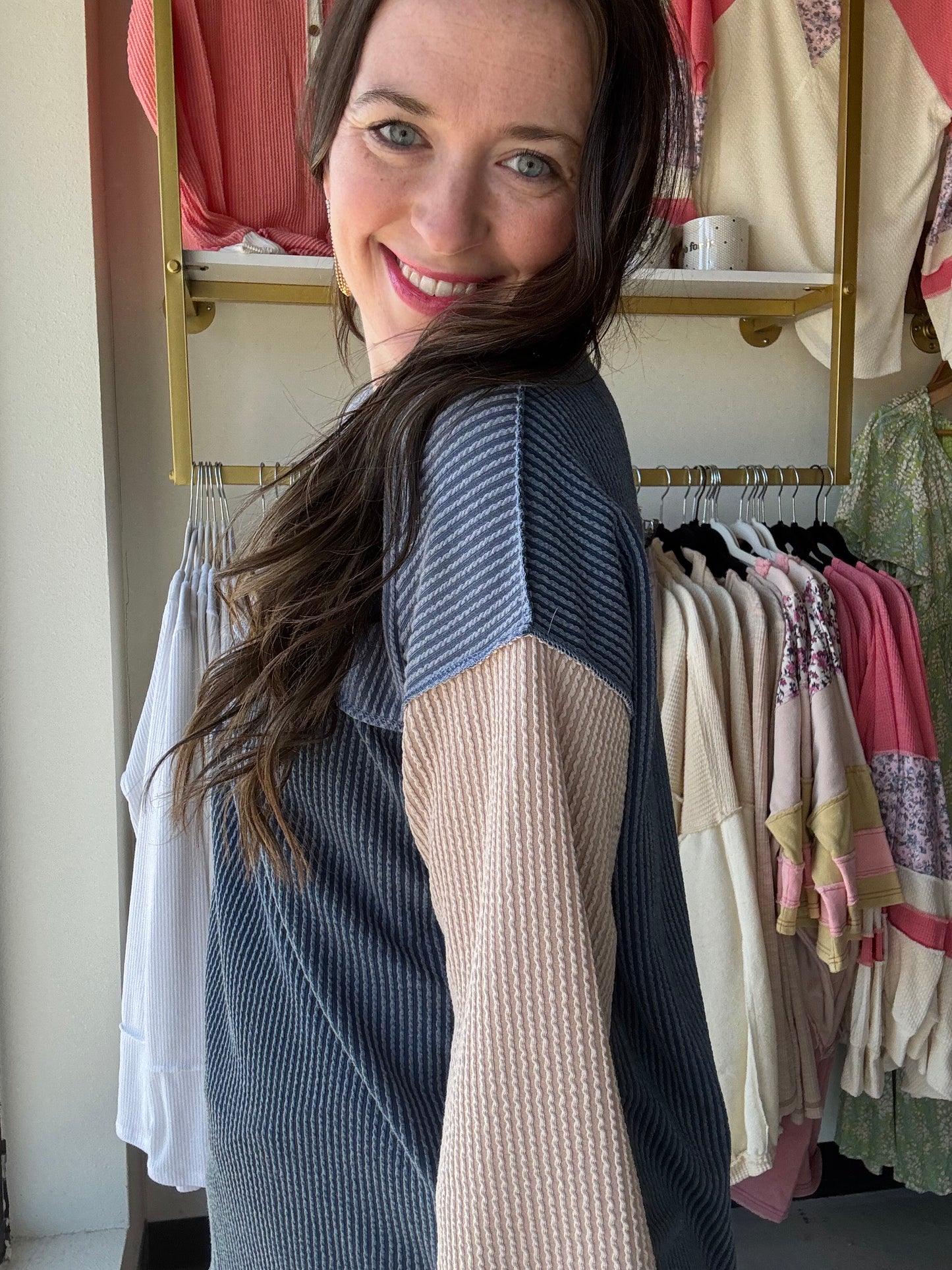 Dark Denim Button Top