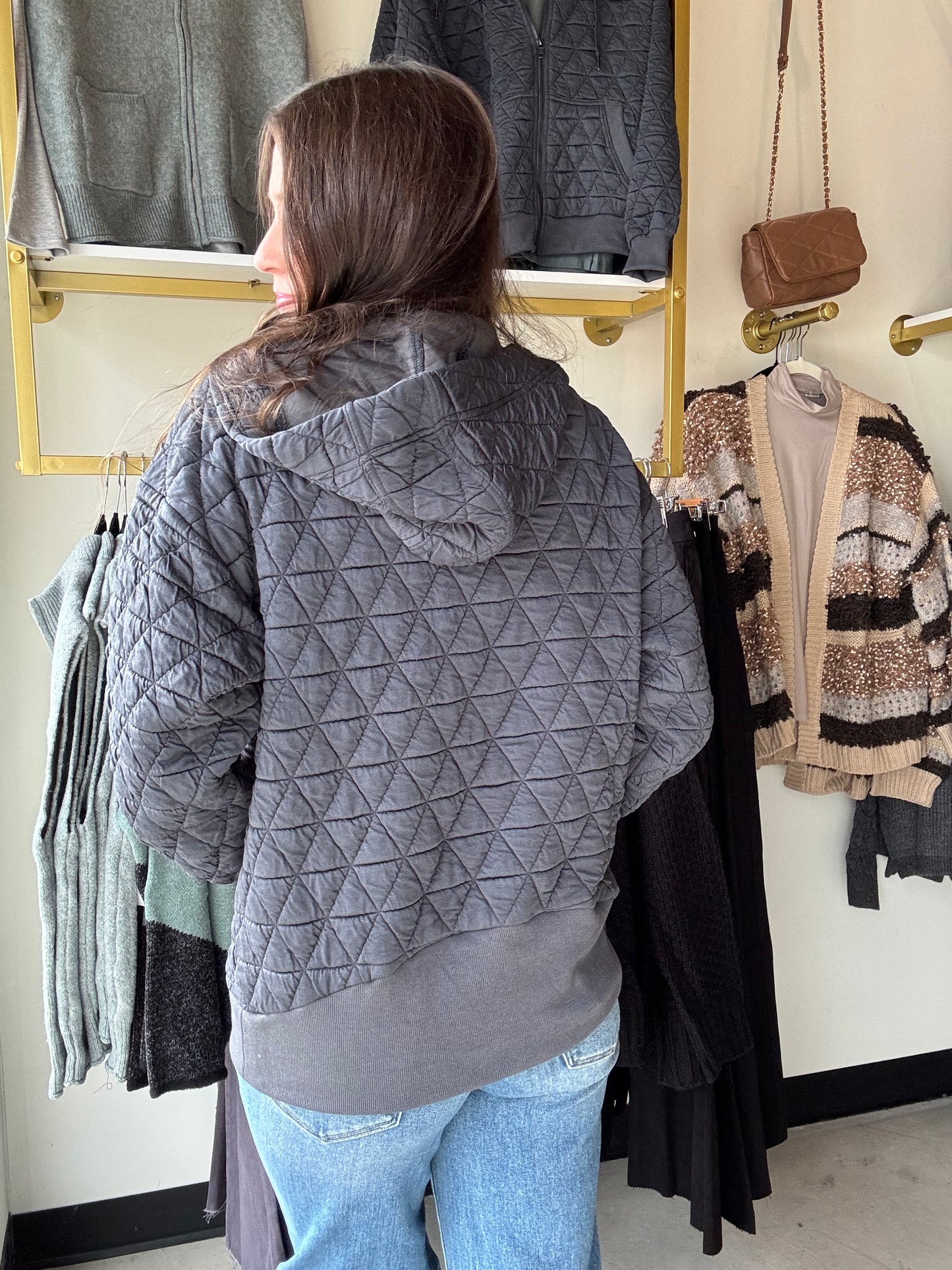 Gunmetal Quilted Zip Up