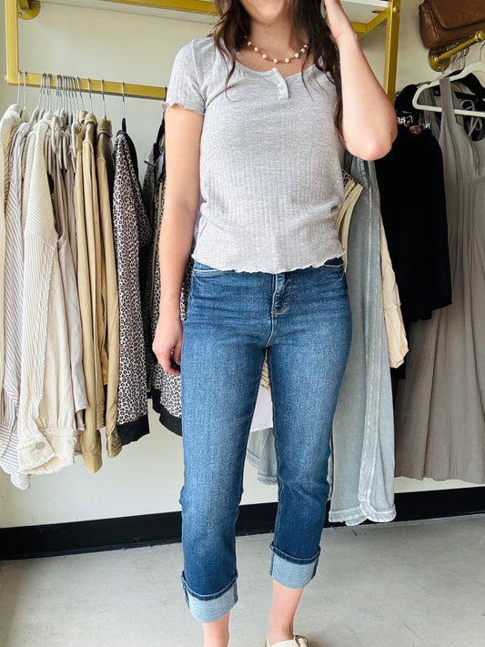 Mid Wash Cuffed Capris - RFM