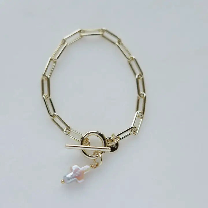 Pearl Cross Charm - Silver