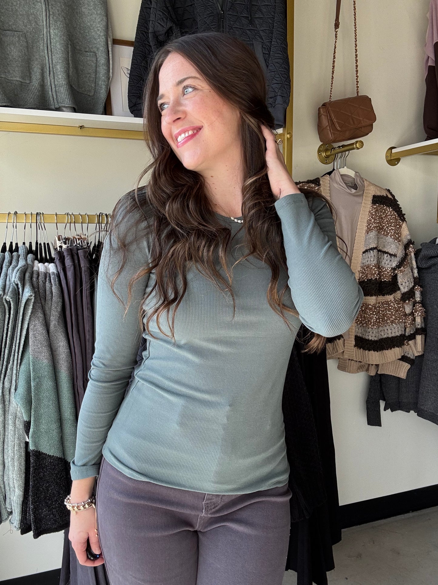 Smokey Olive Viscose Long Sleeve